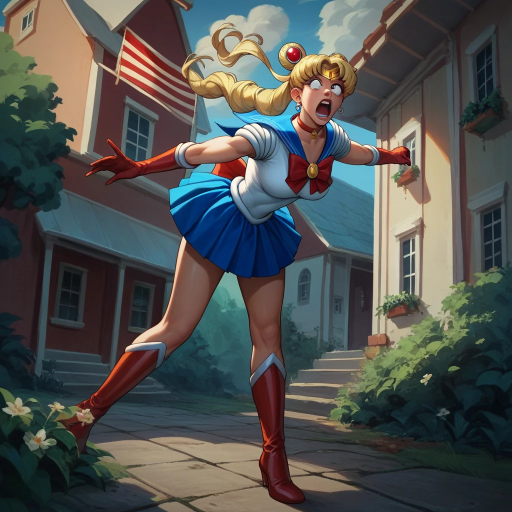 Donald trump does a magical girl transformation into Sailor Moon to save the American flag, shouting 'NAGA!', outside the white house