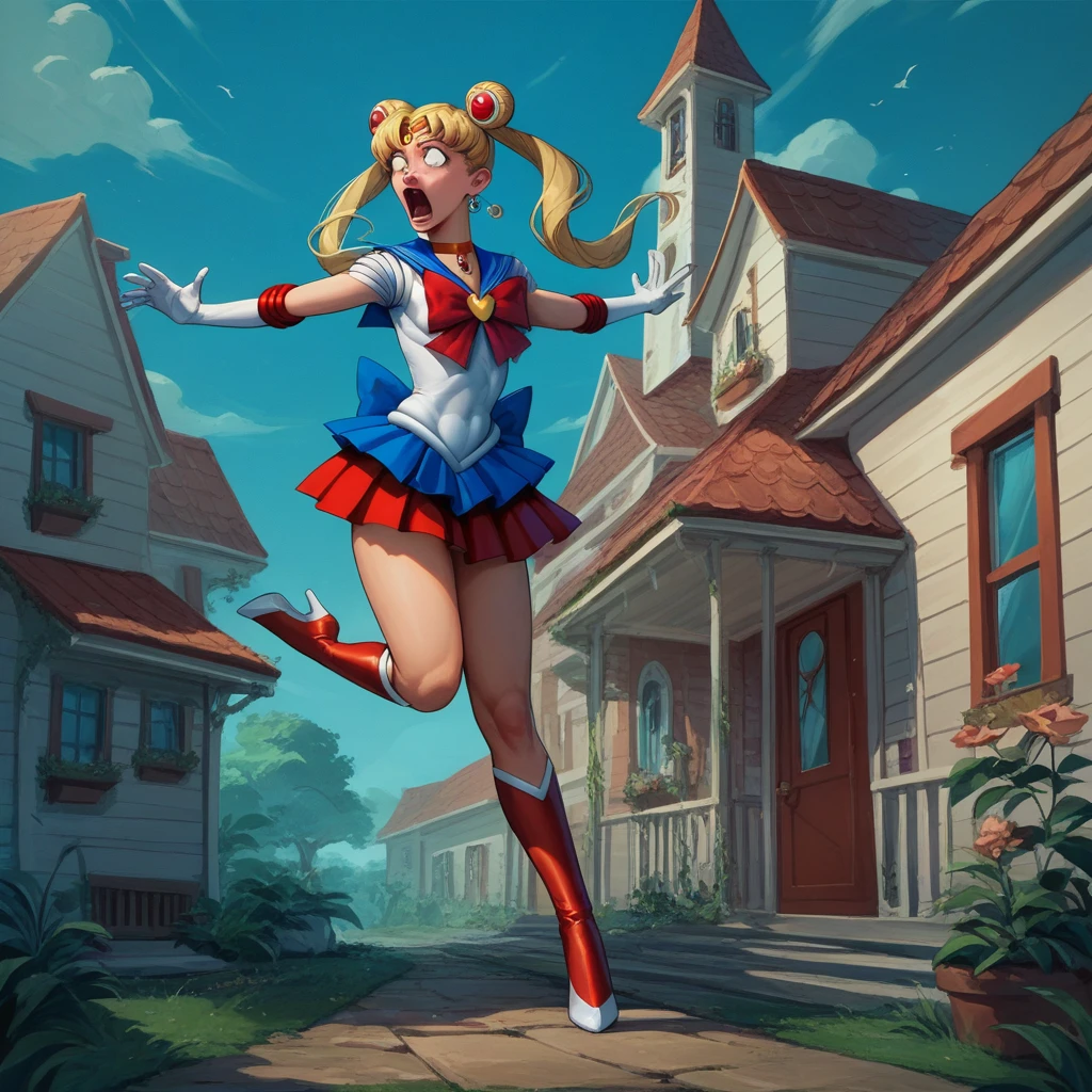 Donald trump does a magical girl transformation into Sailor Moon to save the American flag, shouting 'NAGA!', outside the white house