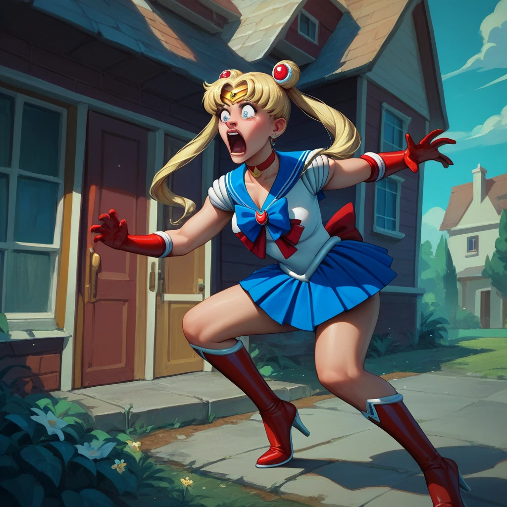 Donald trump does a magical girl transformation into Sailor Moon to save the American flag, shouting 'NAGA!', outside the white house
