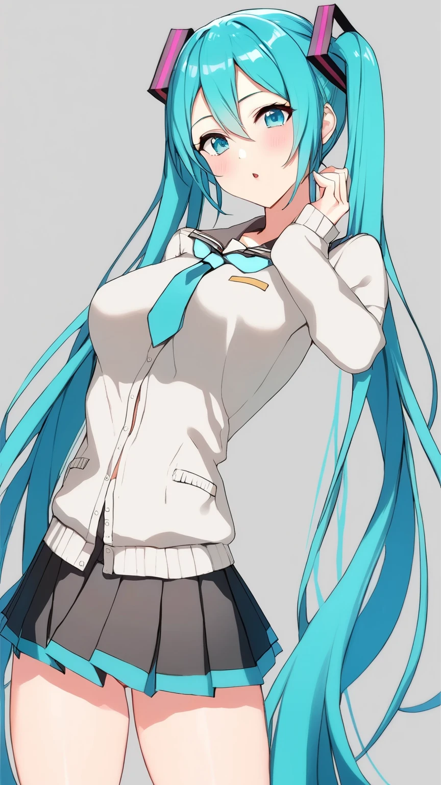 caiqian style,1girl,hatsune miku,school uniform,, masterpiece, best quality,