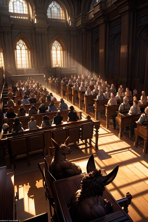 a courtroom full of muscular kangaroos wearing thick diapers, detailed fur texture,extremely detailed anatomy, realistic lighting, dramatic composition, cinematic lighting, hyper detailed, cinematic camera angle, high quality, 8k, photorealistic, chiaroscuro lighting, moody lighting, dramatic shadows, intricate details, high resolution, digital art, illustration, concept art