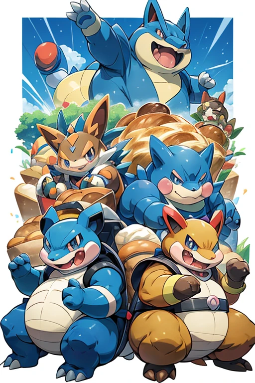 pokemon is a very cute character with a big smile, by Ken Sugimori, blastoise, guggimon, ken sugimori art, rino, similar to pokemon, illustration pokemon, new pokemon, weird pokemon, earth type pokemon, style of pokemon, snorlax, bread type pokemon, bulbapedia, inspired by Ken Sugimori, official art