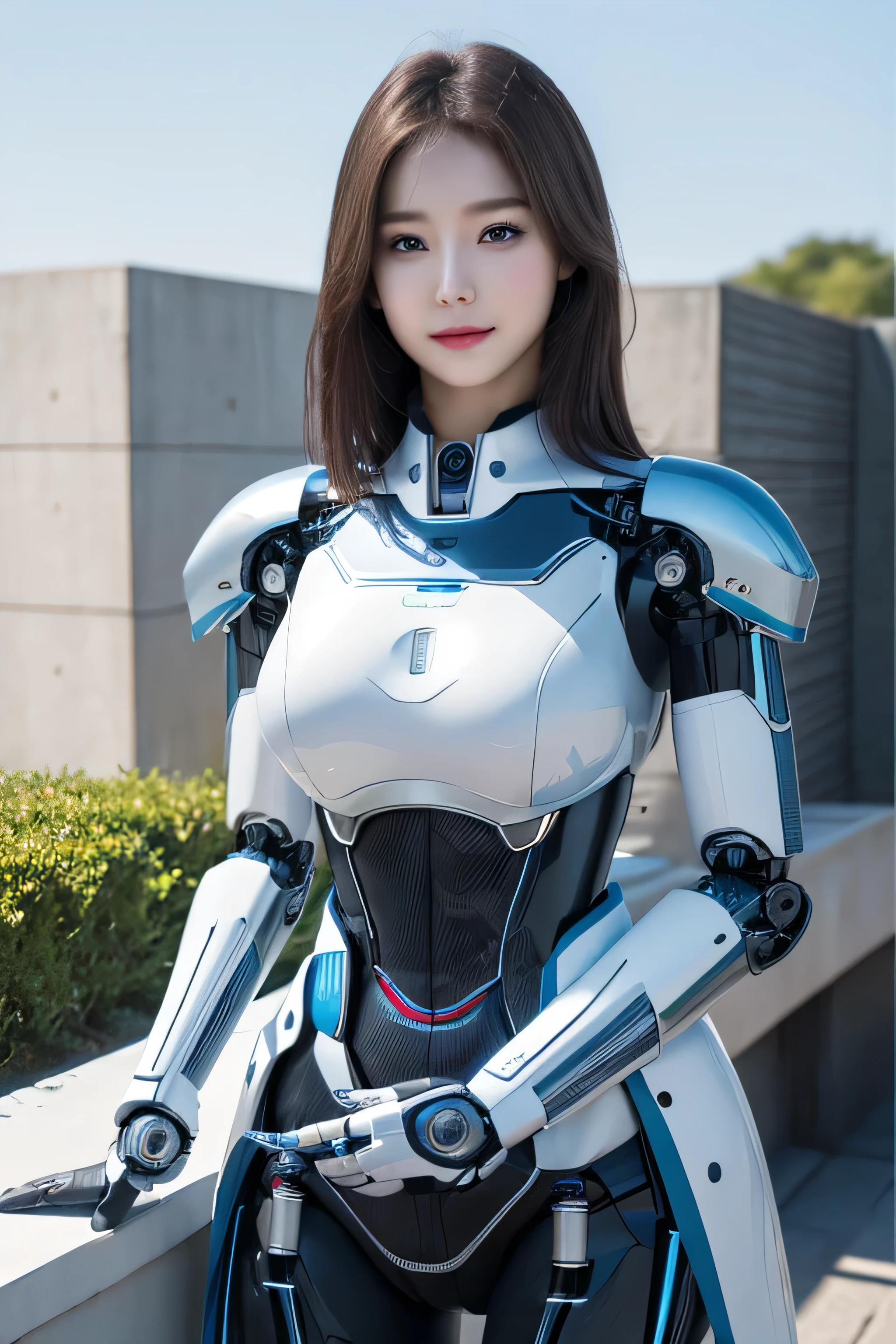 (Photorealistic:1.4), (Raw photo)masutepiece, Best Quality, Extremely detailed, (Photorealistic:1.4), (8K, 4K, Best Quality, hight resolution, 超A high resolution:1.1), 8K Portrait,1girl in, Korean android gid,Plump , announcer,control panels,android,Droid,Mechanical Hand, ,Robot arms and legs, Black hair,Mechanical body,Blunt bangs,White Robotics Parts,perfect robot woman,Charging spot,Long Tube,A thick cable was connected to his neck.,ceramic body ,Mechanical body, mechanical ear covers,android,robot humanoid,Slightly Chubby,pantiy,complete eyes,Perfect machine body,White robot body,The laboratory of the future,android factory,mechanical ear covers,White and light blue uniform,aqua accent costume,masutepiece, Best Quality, Illustration, Ultra-detailed, finely detail, hight resolution, 8K Wallpaper, Perfect dynamic composition, Beautiful detailed cyan colored eyes, suits,Medium Hair,  Natural Color Lip, Random and sexy poses,Smile,‎Classroom、20 years girl、lifelike face、real looking skin、Realistic blue eyes、cute little, robotic neck, robotic arms and legs, deep blue eyes, career woman robot, robot girl, cyborg, control panels, control monitor in chest, 8K, RAW photos, Best quality, Masterpiece: 1.2),(best qualtiy，8K, Yes，32K，masterpiece，hyper HD：1.2) , Generate a highly detailed and realistic 4K description of a robot woman in a career suit, emphasizing every detail, from her attire to the surrounding environment, skinny body, perfect body, beautifull face, asian face, glowing skin, cyborg girl, deep blue eyes, android robot, mechanical details, korean robot girl, robotic chest, add chest monitor, perfect blue eyes, control panels, korean android woman,perfect robot girl,long tube,thick cable connected her neck,android,robot,humanoid,cyborg, korean cyborg girl ,chest monitor