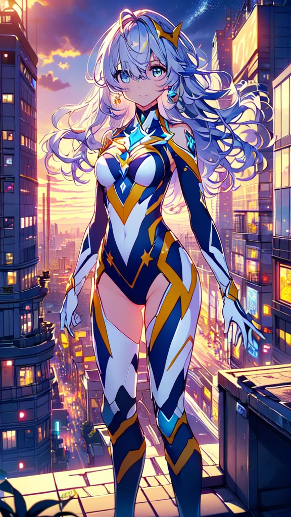 ((full body)), (Hair on one eye:1.5), smile,Trigger，magical girl, white and yellow geometric pattern, tight leotard, skin tight, blue gem on chest, fighting stance，
break gloves,  bare shoulders,  evening dress , armor, black armor,
break outdoors, desert, null, sun, cloud,
break looking at viewer, ( cowboy shooting:1.5),
break (masterpiece:1.2),  best quality,  Hi-Res,  Unity 8K Wallpaper, (Illustration:0.8), ( beautiful detailed eyes :1.6),  Extremely Detailed Faces,  full light,  extremely detailed CG, (Perfect hands, perfect anatomy),