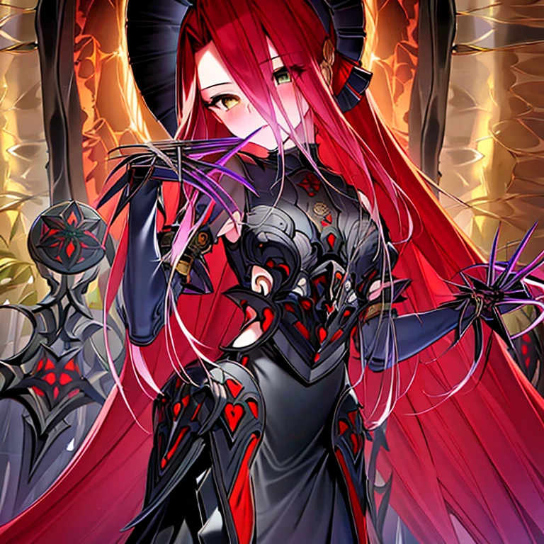 Rias gremory with witchblade armor on, bright crimson red hair, detailed anatomy, green glow eyes, beautiful smiling face, gorgeous female, huanted castle in background, bikini style armor, very revealing armor, ads showing, thigh high armor boots, gauntlet with blades coming out, athletic,