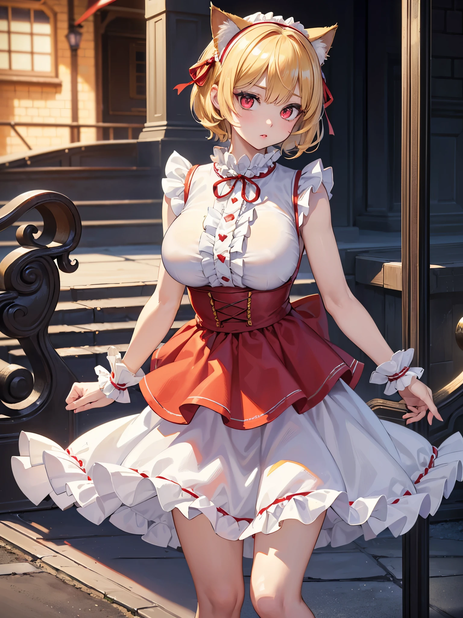 (best quality), (masterpiece), 1girl, anisphia_wynn_palettia, green eyes, medium breasts, blonde short hair, castle, pink skirt
 <lora:anisphia_wynn_palettia_v25:1.0>