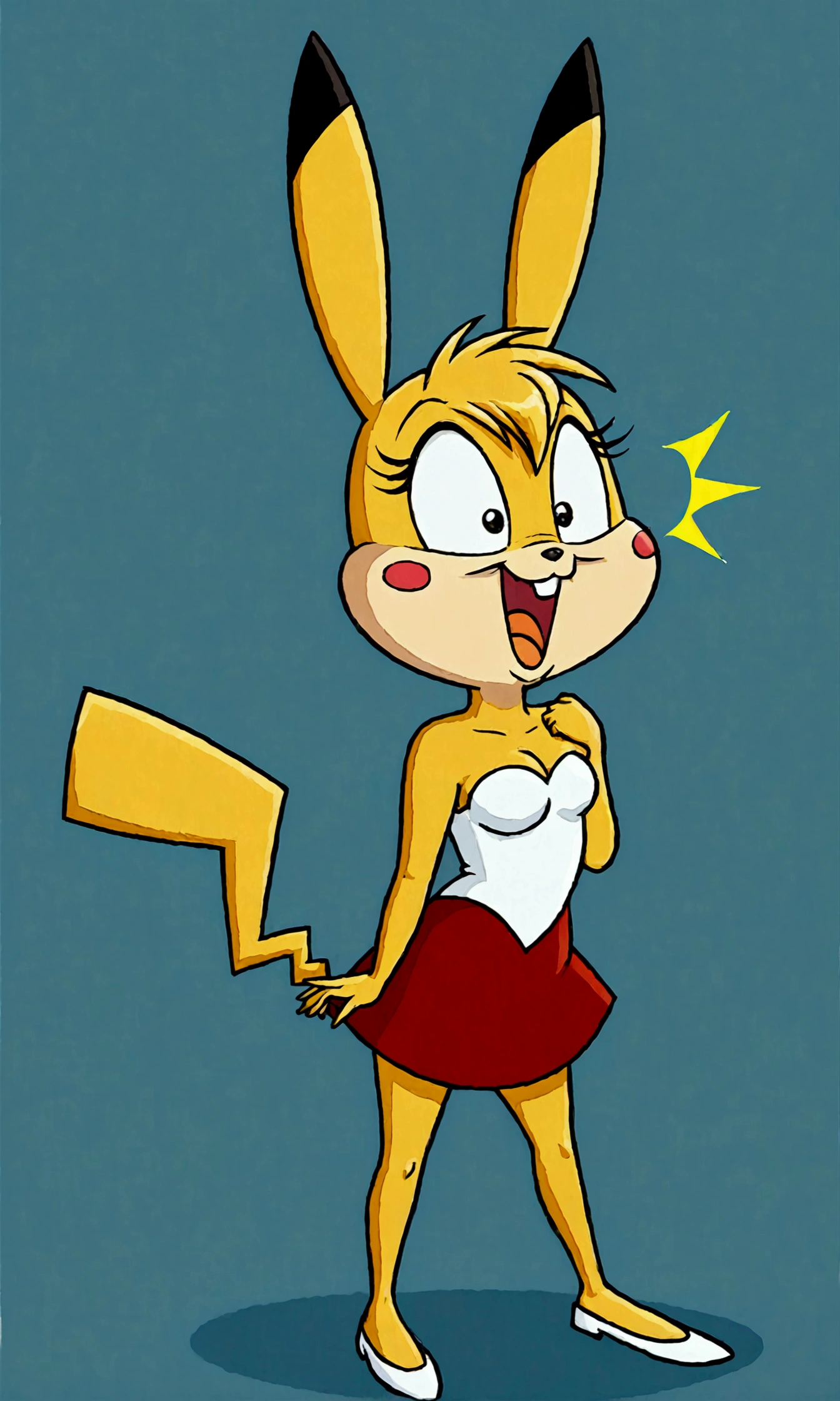 ((Mejor calidad)), ((obra maestra)), (detallado), cara perfecta, Cream the Rabbit, 6 years old  body, flat chest, white panties, topless, white gloves, white skin on chest and belly