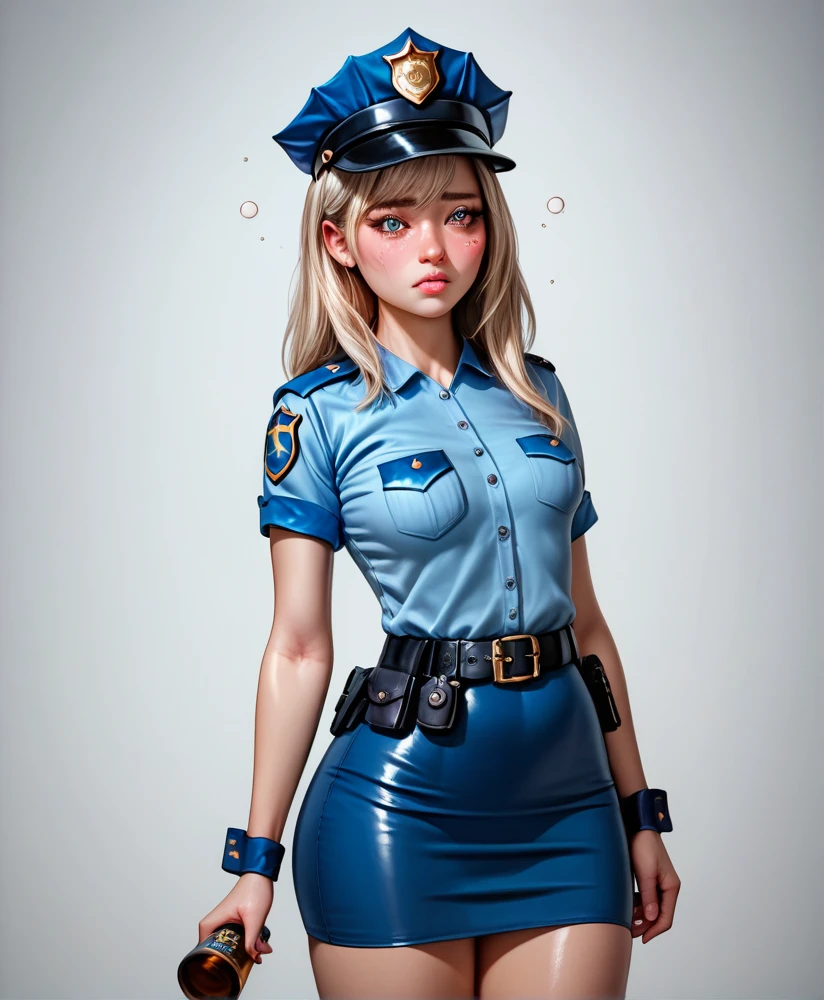 Kizi, Police uniform, police hat, Policewoman, Small breasts