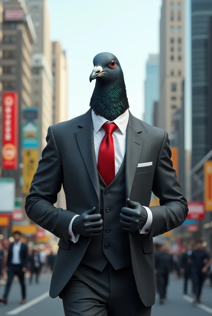 rooster mask creature, smoking cigarettes', black suit, glass of wine, god father style, standing at the balcony, city at night background, skyscrapers, full body, masterpiece, ultra high quality, ultra face detail