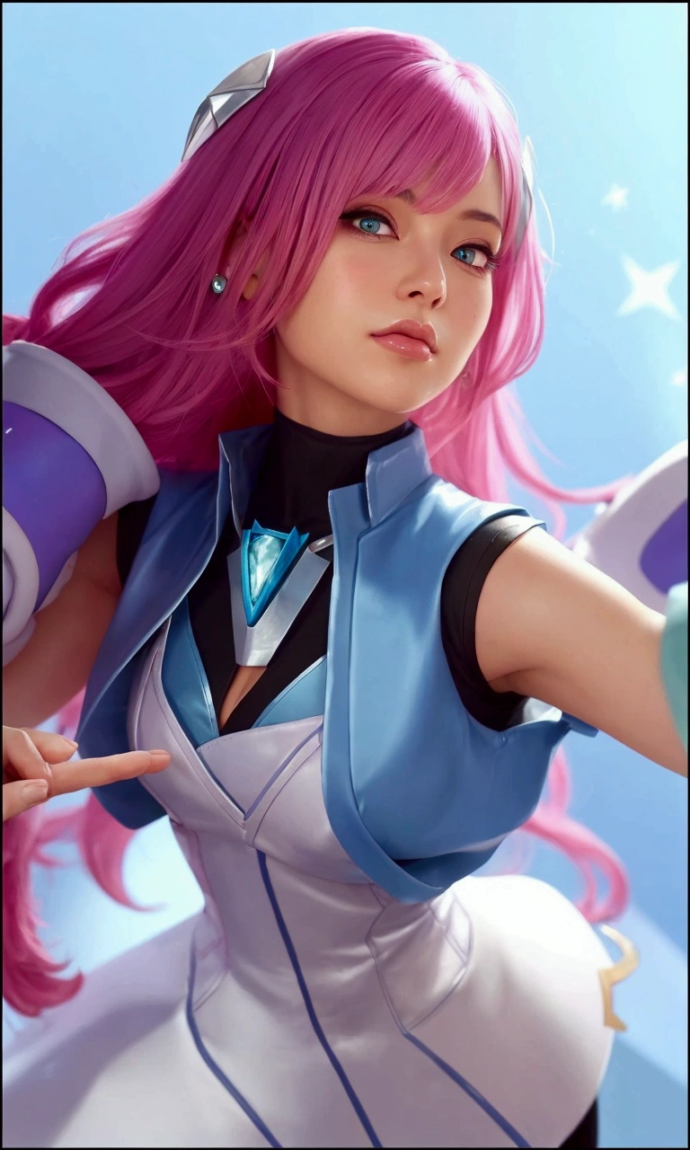 a close up of a woman with pink hair and a blue top, style artgerm, artgerm and lois van baarle, portrait knights of zodiac girl, steven artgerm lau, artgerm jsc, extremely detailed artgerm, rossdraws  vibrant, ! dream artgerm, star guardian inspired, artgerm lau