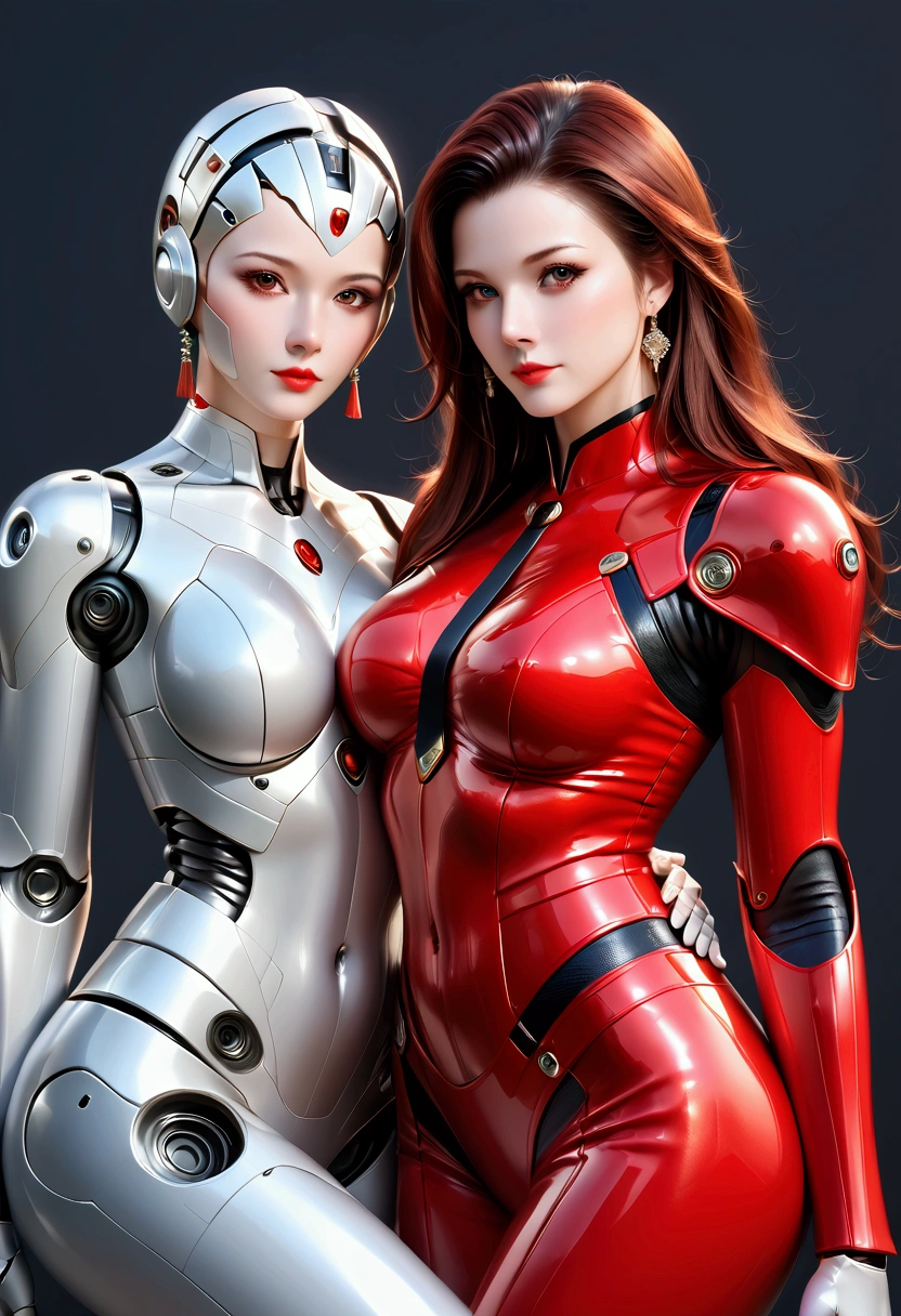 ((HIGH QUALITY,8K)), Masterpiece, super realistic, Details of the robot's body, perfect, Female humanoid robot, very beautiful, like a beautiful girl, She was wearing a red, Women's robot clothes, red, Armor suit,