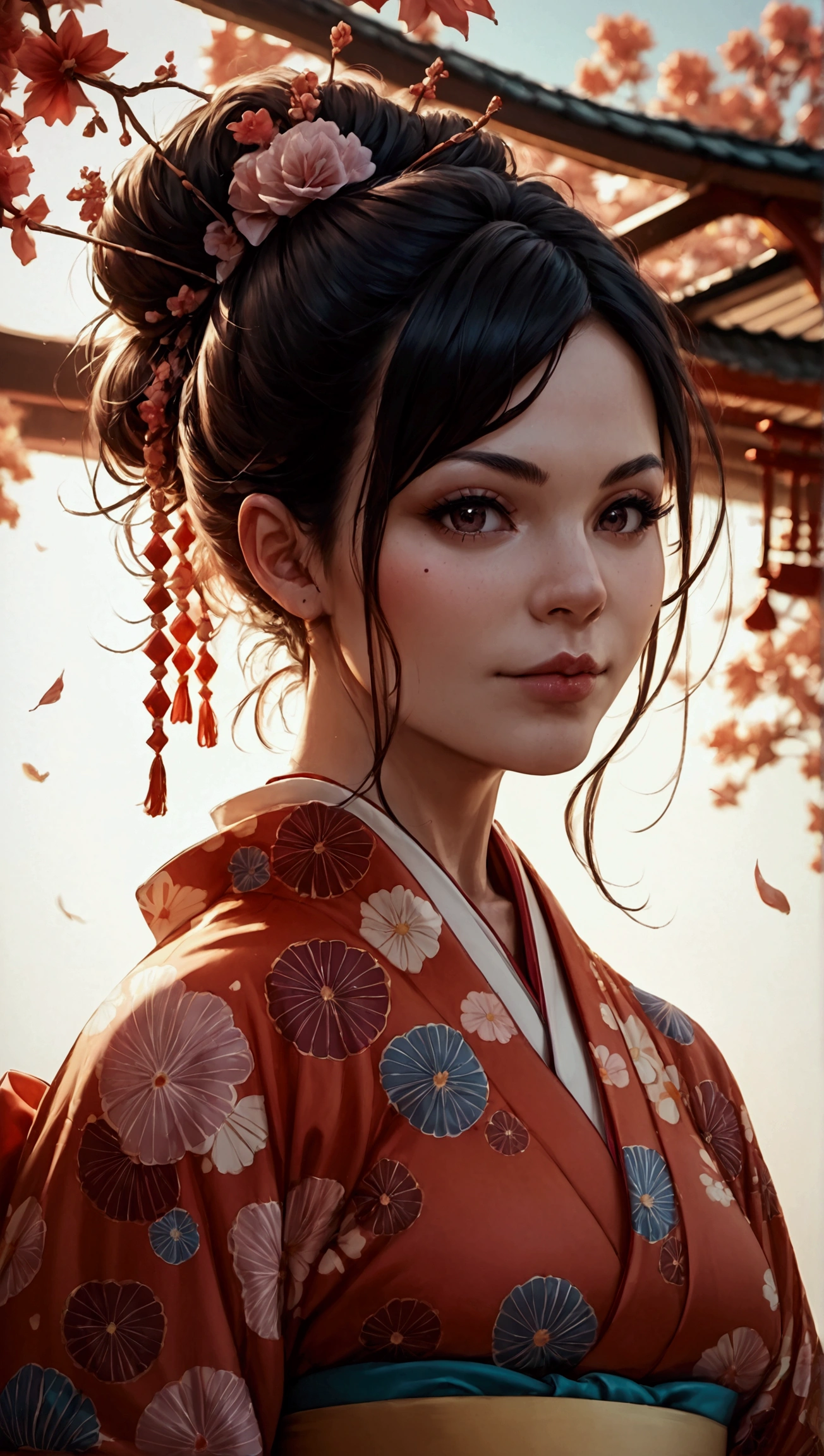 score_9, score_8_up, score_7_up, photo, photorealistic, Japanese woman in kimono, full body shot