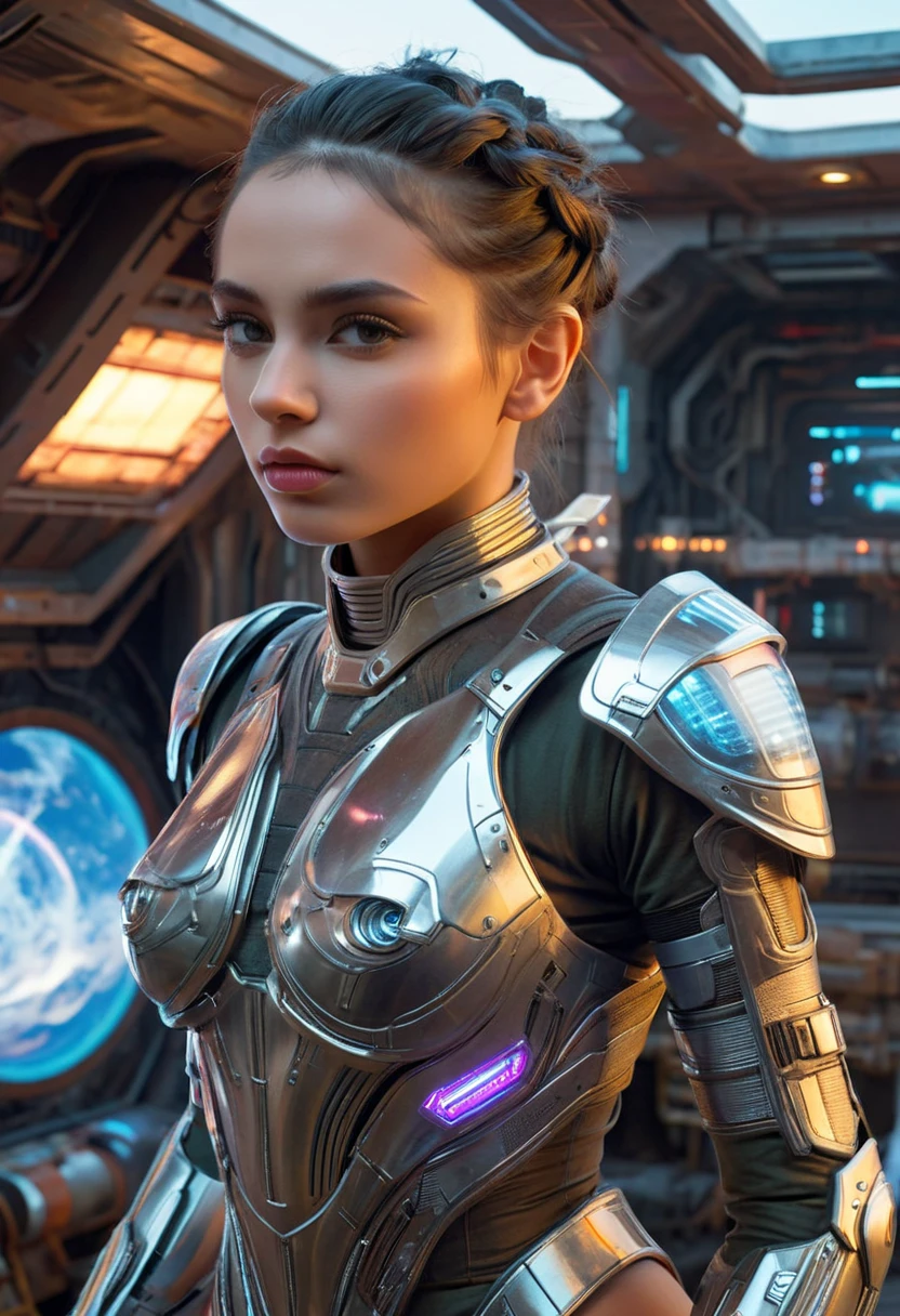 (best quality,4k,highres,masterpiece:1.2),ultra-detailed,(realistic,photorealistic:1.37), 1 extraordinarily beautiful android princess, (sci-fi futuristic transparent armor:1.7), extraordinarily sexy, expressive, seductive face, ral-opal, (whole body:1.2), (full body, standing on a spaceship:1.4), cameltoe, beautiful detailed eyes, beautiful detailed lips, extremely detailed face and eyes, long eyelashes, hkstyle, hair updo, HDR, UHD, studio lighting, ultra-fine painting, sharp focus, physically-based rendering, extreme detail description, professional, vivid colors, bokeh, sci-fi, concept art, hair band, (transparent:1.4) beautiful long legs, beautiful thighs, (seductive posing:1.2), (erotic posing:1.2), ((Put both of her hands behind her head:1.4))