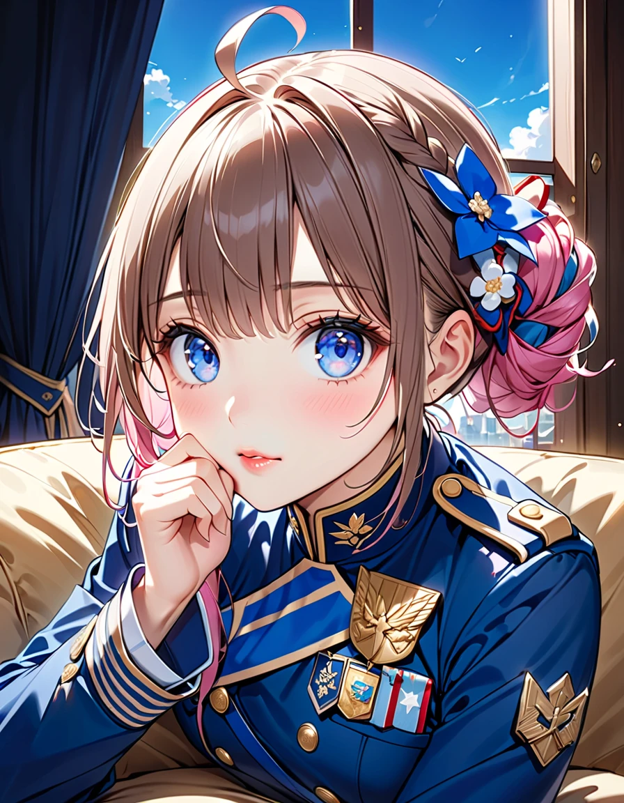 ((Lie on the sofa:1.5、lie down:1.5、Crawling:1.5))、(( one girl - SeaArt AI
