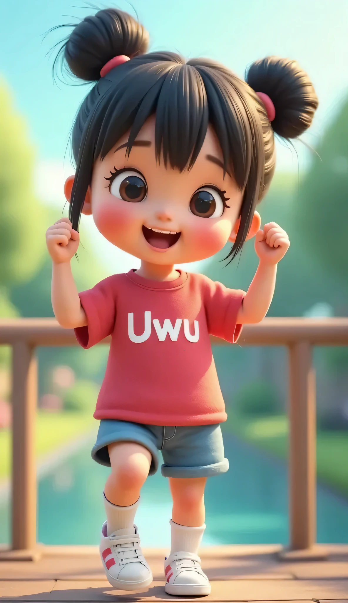 (masterpiece, best quality:1.2), uwu,wearing red t-shirt with text "Uwu"