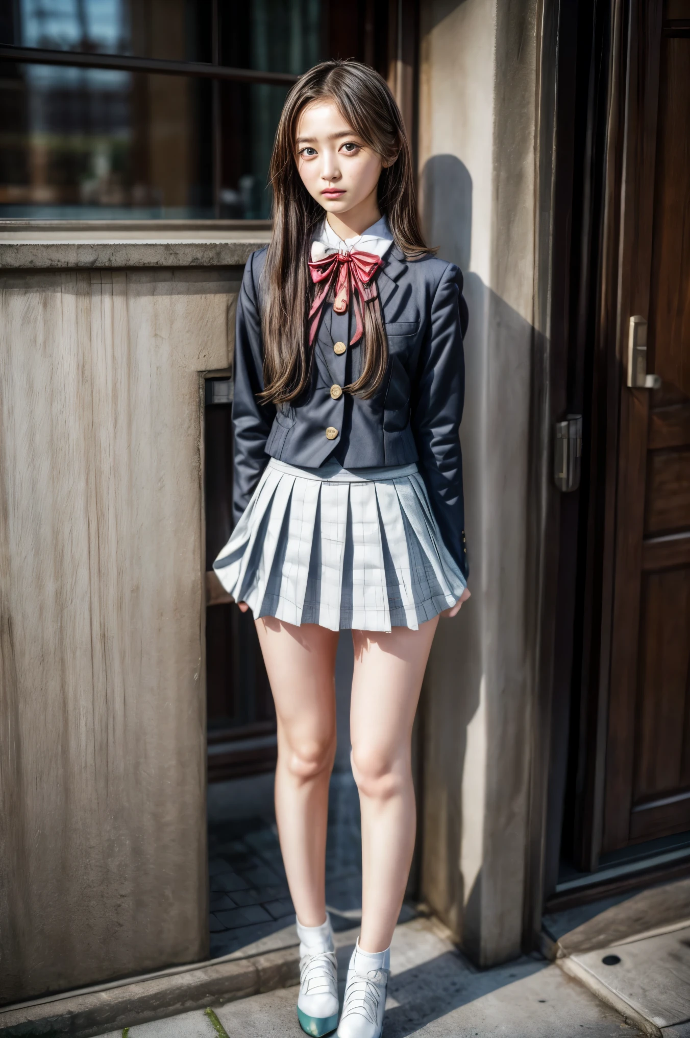 (masterpiece,best quality), (genuine, realistic, photo-realistic),8k,RAW photo, high resolution photograph of a Japanese beautiful girl, solo, 1girl, a high school student,beautiful face,thin nose,(dark hair,straight long hair:1.2),(high school uniform:1.3), (dynamic pose), (full body), looking down, (standing, open legs,bow-legged:1.5), (pissing in a cup:1.5), Starbucks,bright coffee shop in the city,