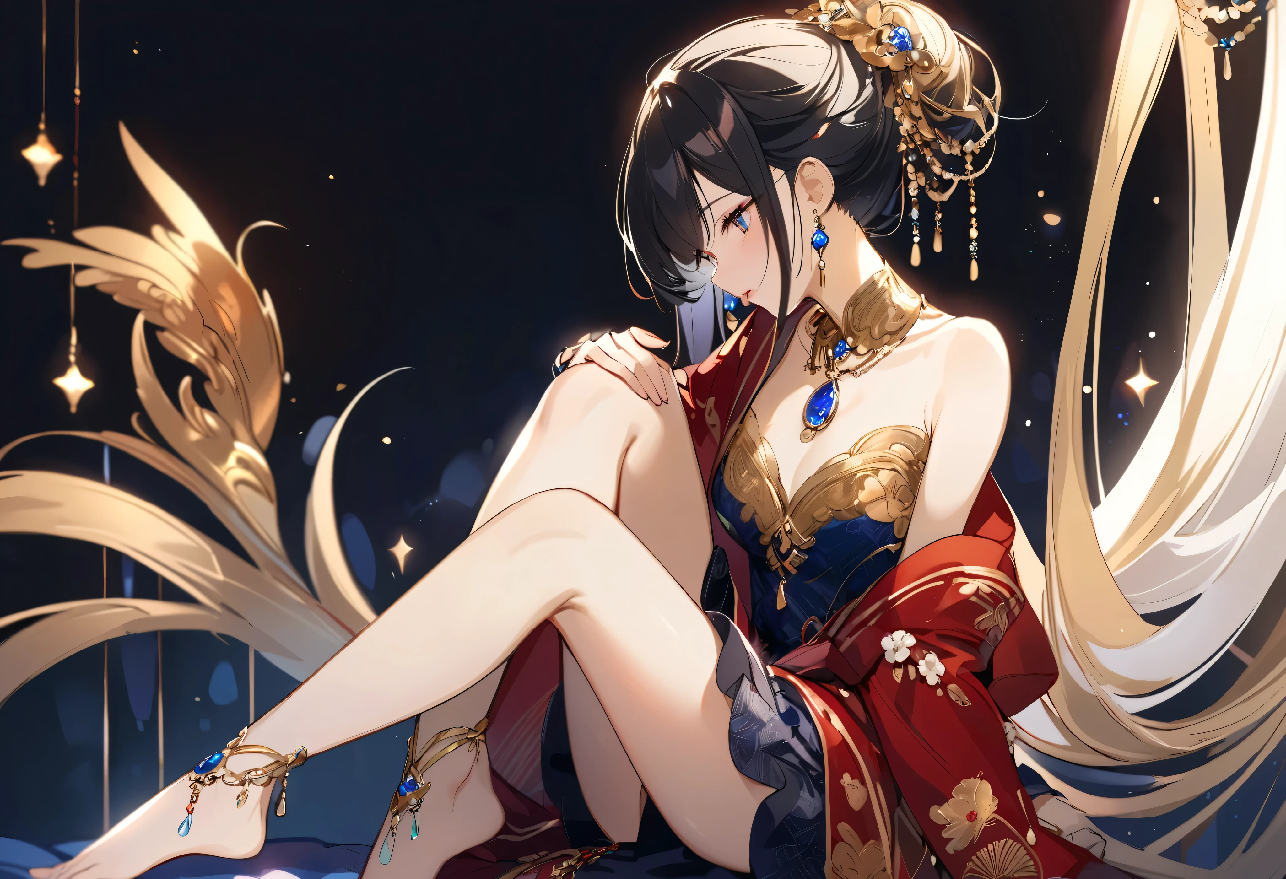 (Highest quality, Tabletop, Like the picture, Ultra-detailed, Ultra-high resolution, born:1.3), (1 female, Beautiful Japanese actresses, Age 25), Double Iris), (smile), Detailed face, She is wearing big ring earrings and red eyeshadow makeup..。,light brown delicate middle cut hair,The tips of the hair are wavy,Classy hairstyle,Fine grain, (Slender actress,small , ヒップがsmall, Side Bust Barbosa), (Butt crack, Bare waist, Bare back:1.3), (Sexy silk embroidered mermaid dress:1.2), (From behind), look up_in_Audience, break black long hair, break (Mode, Red carpet, A large number of people:1.5),The butt is often exposed,Profile beauty,