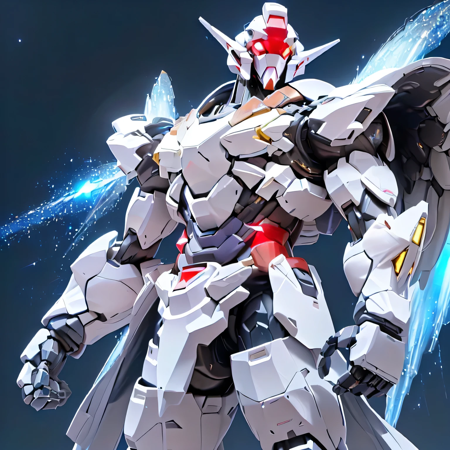 (Mecha:1.5), ((The white robot is making violent movements)), (( several people having fun with each other while having very detailed , Super detailed, best quality, masterpiece, 8k wallpaper, high definition , super precise illustration )), white armor, red eyes, alone, (Game CG:1.2), ( Black Light:1), mechanical parts, Robot joints, headgear , Full Armor , upper body,In the sky, glowing eyes, EdobLandscapeAlpha, ((Huge full moon, A sky full of stars, Milky Way)), ((masterpiece, best quality)), tight waist, ((metallic)), ((Detailed depiction of Mecha, Photorealistic images: 2.0, 4K, 8k, 16k, 32K)), big chest armor , Large shoulder armor, moonlight reflecting armor , ((A starry sky, Lots of comets , flying lasers , lots of blue discharges from armor : 1.2, yellow sparks : 1.2))