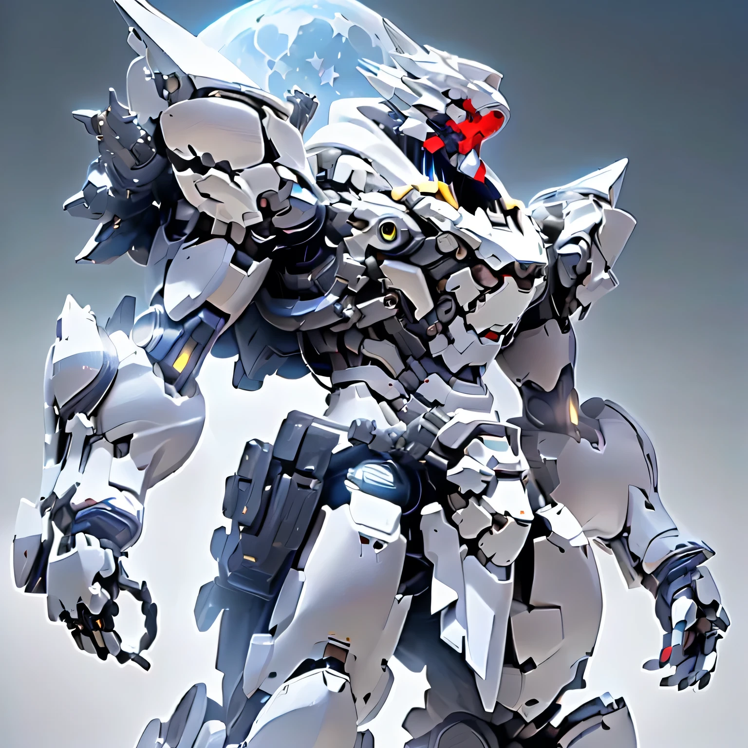 (Mecha:1.5), ((The white robot is making violent movements)), (( several people having fun with each other while having very detailed , Super detailed,  best quality, masterpiece, 8k wallpaper,  high definition ,  super precise illustration )), white armor, red eyes, alone, (Game CG:1.2), ( Black Light:1), mechanical parts, Robot joints, headgear , Full Armor , upper body,In the sky,  glowing eyes, EdobLandscapeAlpha, ((Huge full moon,  full of stars空, Milky Way)), ((masterpiece,  best quality)),  tight waist, ((metallic)), ((Detailed depiction of Mecha, Photorealistic images: 2.0, 4K, 8k, 16k, 32K)),  big chest armor , Large shoulder armor,  moonlight reflecting armor , ((Very large full moon, Night Sky,  full of stars, Lots of comets ,  flying lasers ,  lots of blue discharges from armor ,  yellow sparks )), absract art