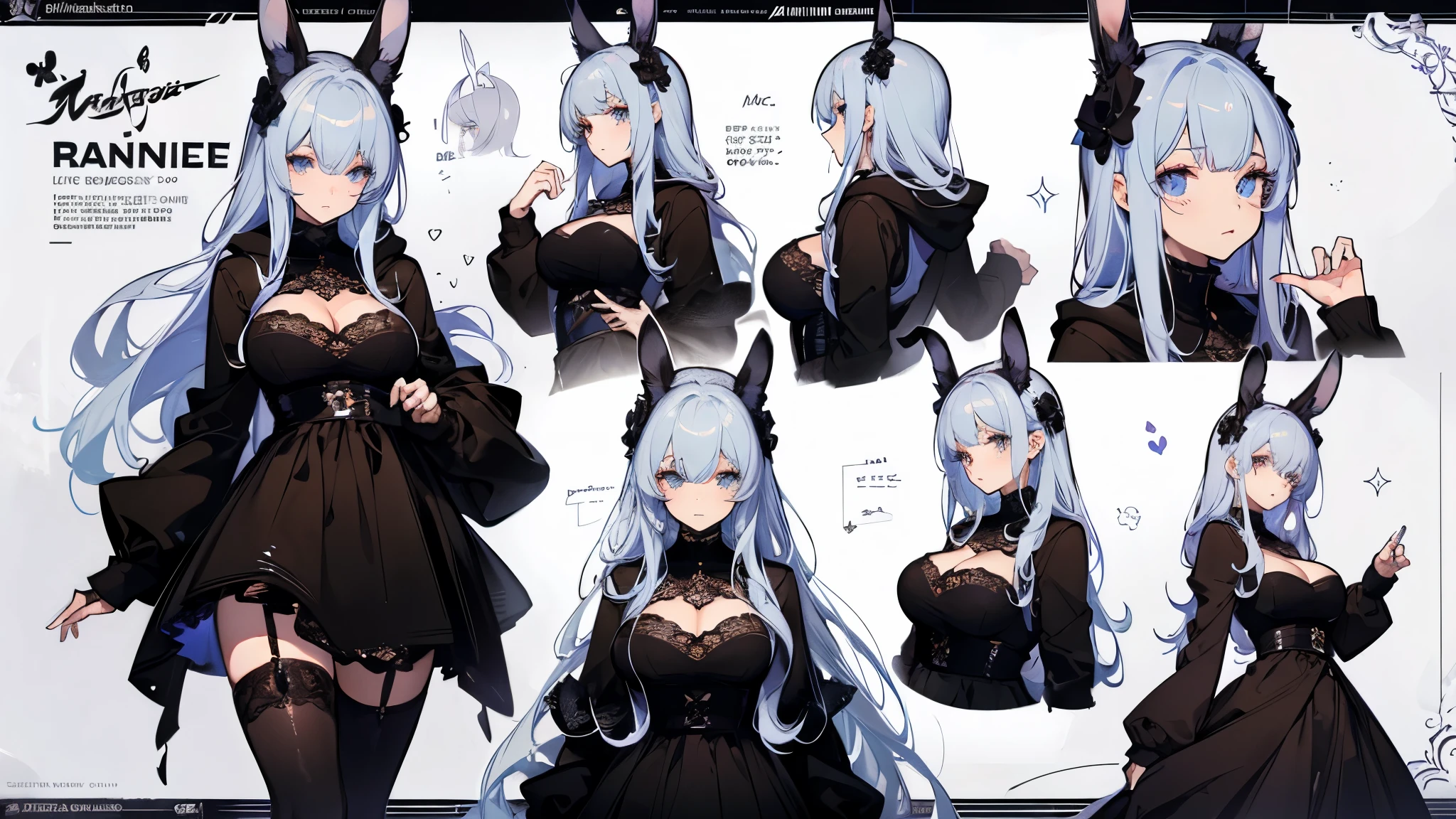 multiple views, pencil sketch, (sketch:1.25), (little girl,small breasts,), ((no shoes)), shy, best quality, graphite \\(medium\\), ske, gradient, rainbow, note, Line draft, highres, absurdres, (ultra-detailed:1.1), (illustration:1.1), (infographic:1.2), pajamas, (all clothes configuration:1.15), (solo), perfectly drawn hands, standing, cohesive background, paper, action, (character design:1.1), 
<lora:open_negligee æè£:1:lbw=MIDD>, babydoll, black negligee, black panties, thong, navel, 
<lora:nike-v100:0.8:lbw=OUTALL>, nike, 1girl, large breasts, hair ribbon, twintails, pink hair