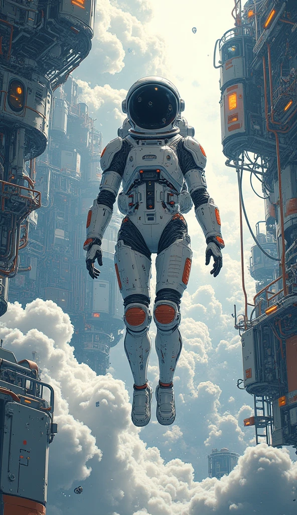 ( floating in,  space station wearing a futuristic astronaut spacesuit ,  background:1.4), shiny clouds,  super high definition, Sharpness texture , (  Realistic Skin Textures :1.2),  film grain,
