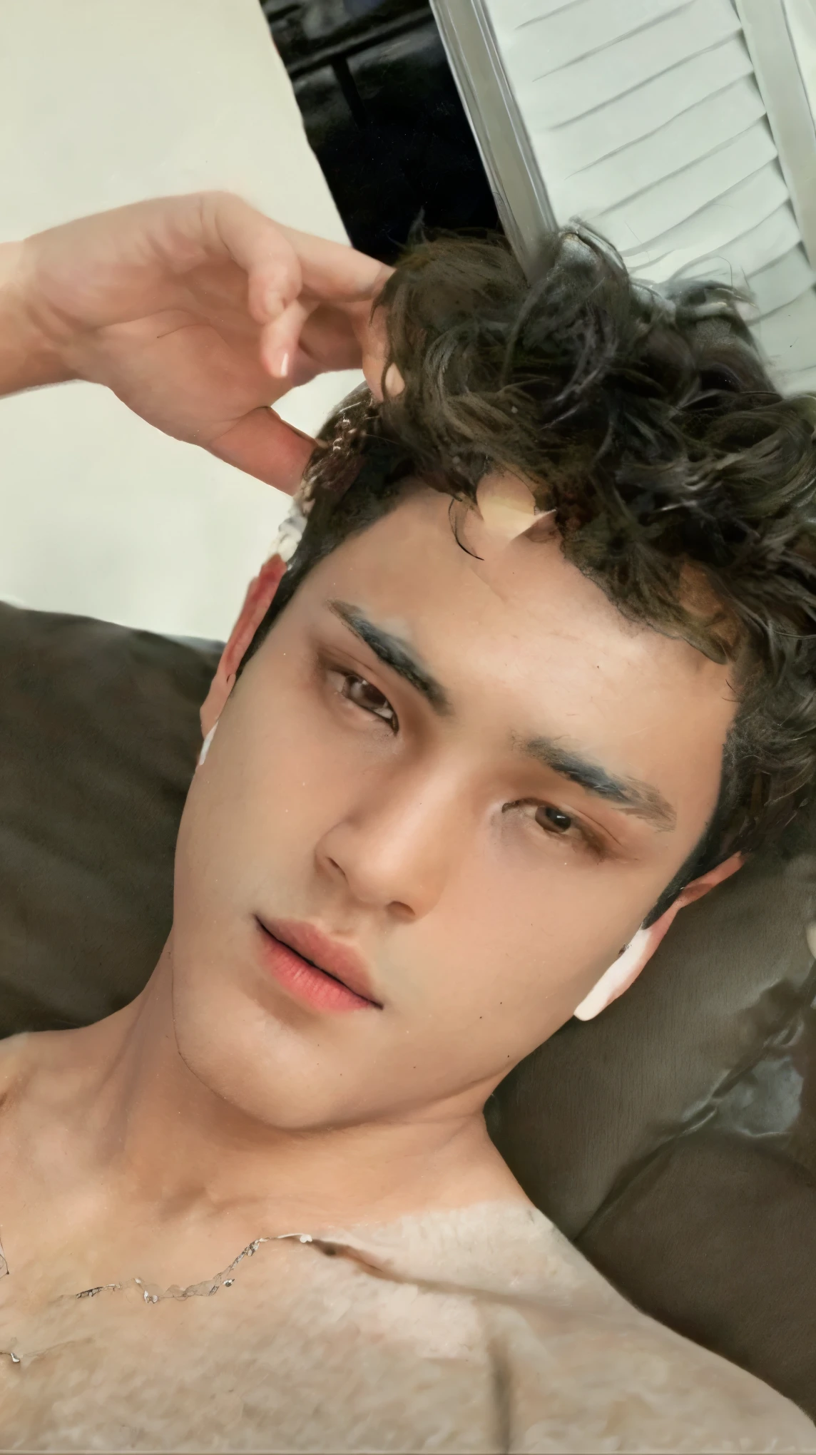 mingyu,  mesh shirt, portrait,muscular, (absurdres, highres, ultra detailed),((masterpiece)), ((best quality:1.1)), High Resolution, 8k,1boy, best quality, masterpiece, (photorealistic:1.4), 8k raw photo, 4k, high quality, masterpiece, best quality, highres, dynamic poses, realistic, detailed skin, mature male, high contrast, OverallDetail , necklace 