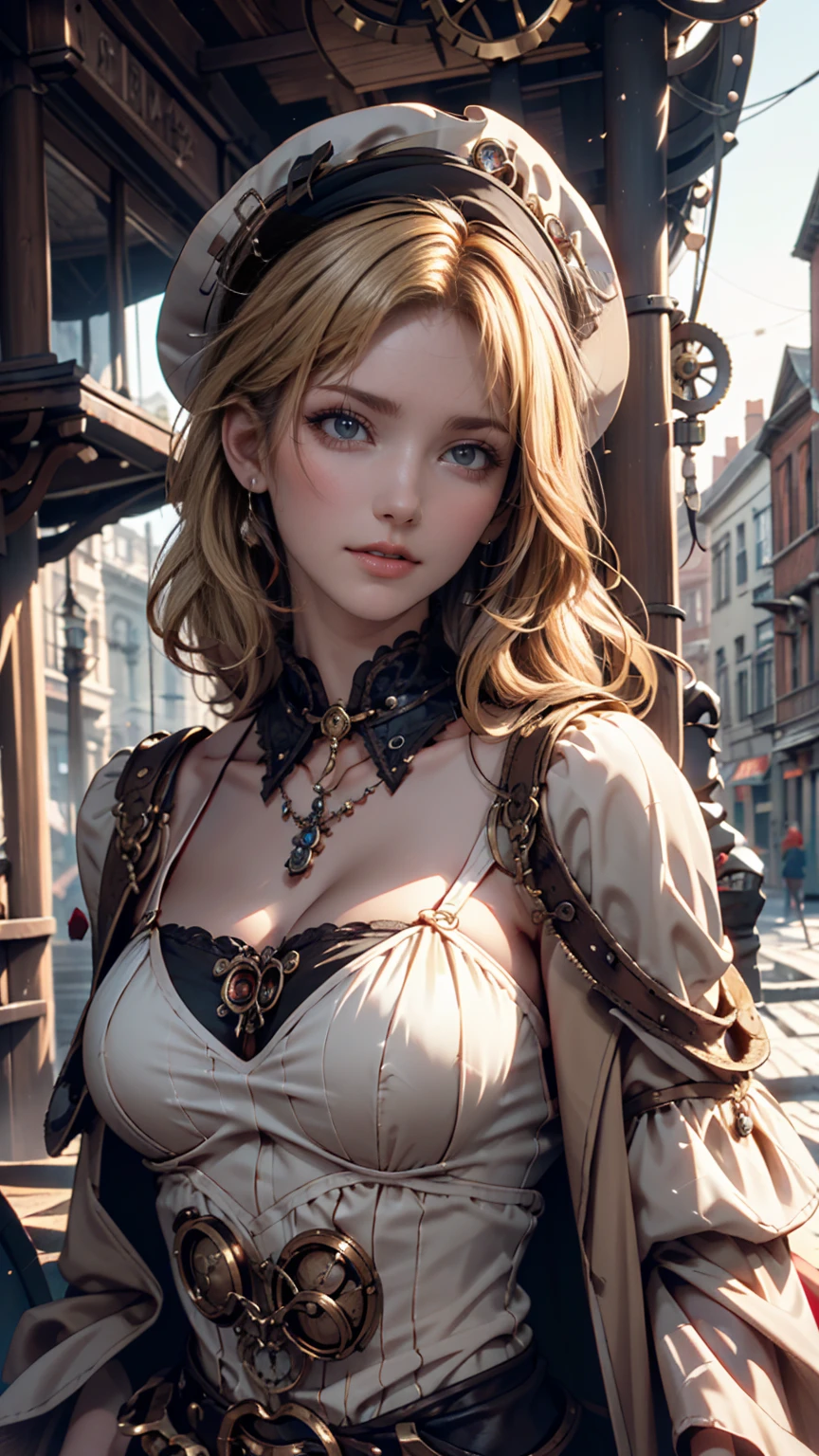 <lora:CherryWorld:1> (CherryWorld:1.2) (1woman (blonde:1.5):1.2) (bra and jean:1.1) near a bar in parís (cool steampunk hat:1.4)