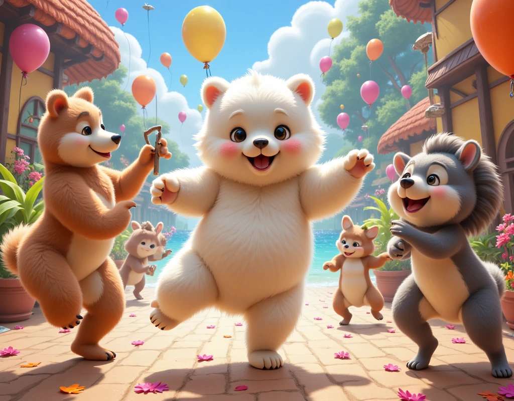  fluffy little white bear, ５Animals, A , Cancan dance , With open arms, Lift your left leg