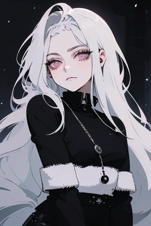 (Exterior, Antarctica  , neve, night, soft light, bad lighting, Temperamental climate ), (  insanely detailed  ,  pretty and detailed face  , masterpiece ,  best quality  ),  mature woman, white hair,  pink eyes , Extremely gray winter clothes sclera hair pink eyes clothing shorts black women's sweatshirt s shorts black smile