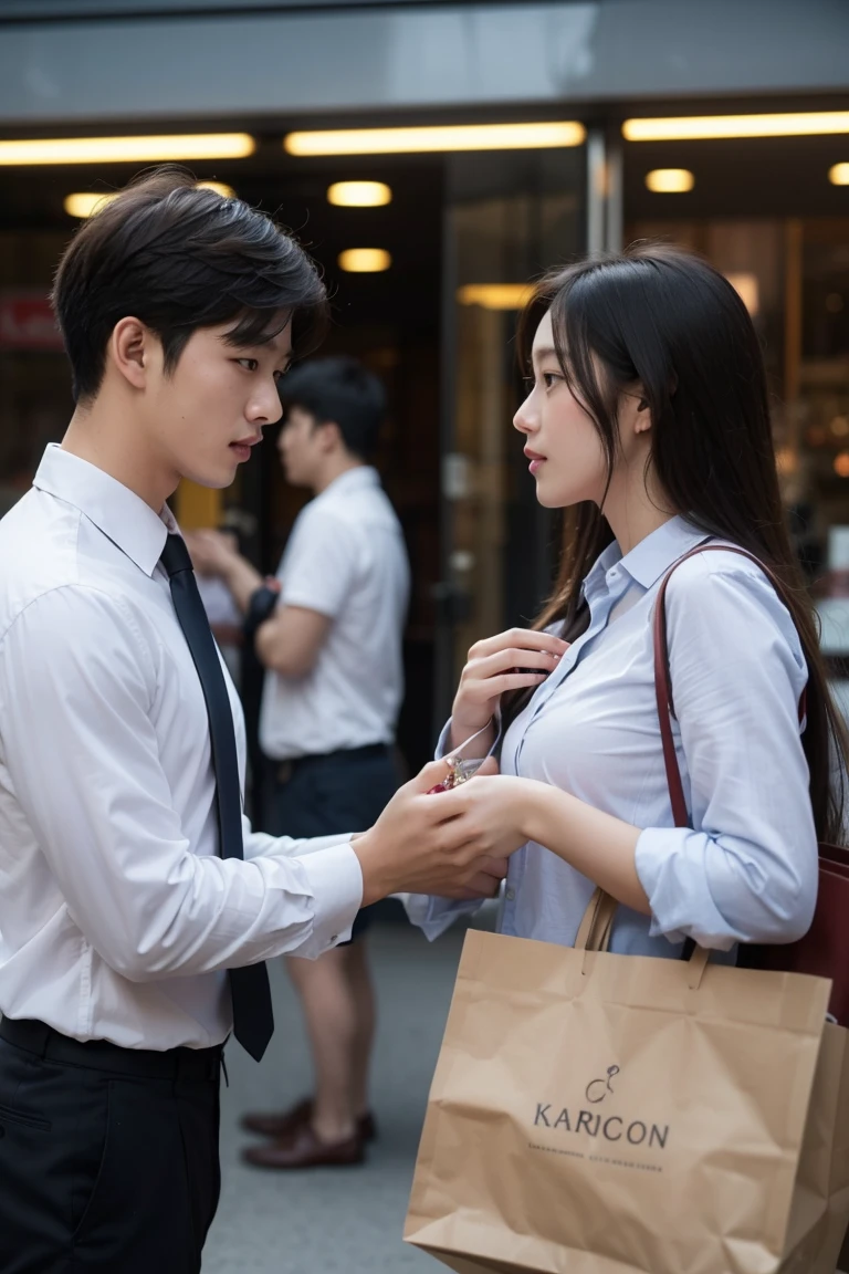 highest quality、4K quality、Man attacking from behind、Woman in a coffee shop attacked by a man、Small face、A man strokes a woman's crotch、Man holds woman's chest(1.4)、cafeteria、Neat clothes