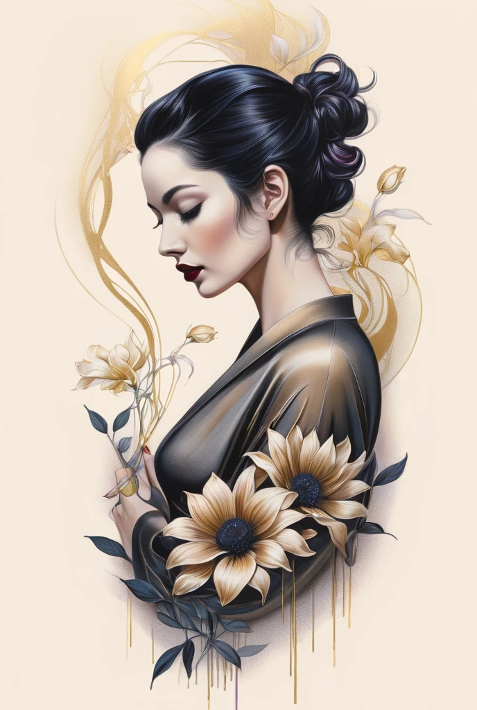 chiaroscuro technique on sensual illustration of an elegant woman, Hands Together, eerie, matte painting, by Hannah Dale, by Harumi Hironaka, extremely soft colors, vibrant, highly detailed, digital artwork, high contrast, dramatic, refined, tonal, golden ratio, happy expression,