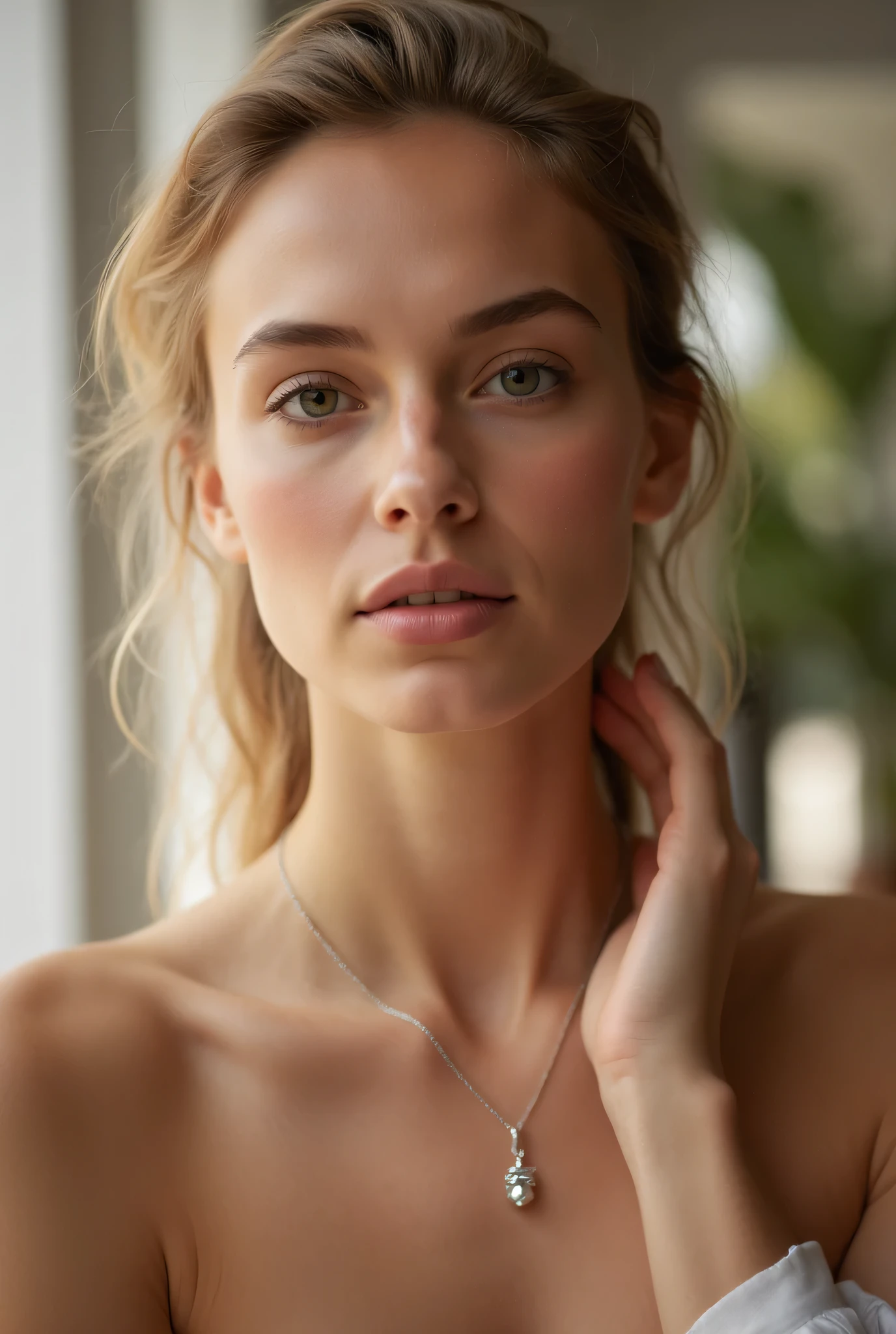 photo of a 25 years old italian girl, RAW, beautiful woman, (long wavy blonde hair), (yellow eyes), ((portrait)), (( perfect anatomy)), (), ((detailed face:1.2)), ((detailed facial features)), (finely detailed skin), pale skin, ((naked (vivid colors), damp, moist, reflections, (masterpiece) (perfect proportion)(realistic photo)(best quality) (detailed) photographed on a Canon EOS R5, 50mm lens, F/2.8, HDR, (8k) (wallpaper) (cinematic lighting) (dramatic lighting) (sharp focus) (intricate) fashion, realistic skin texture, POV, Nikon d850, film stock photograph,4 Kodak Portra 400, camera f1.6 lens, rich colors, ultra-realistic, hyper-realistic, ultra-detailed, hyper-detailed, ((perfect face, perfect body), RAW photography, realistic skin texture, bedroom, (standing), cum on tit