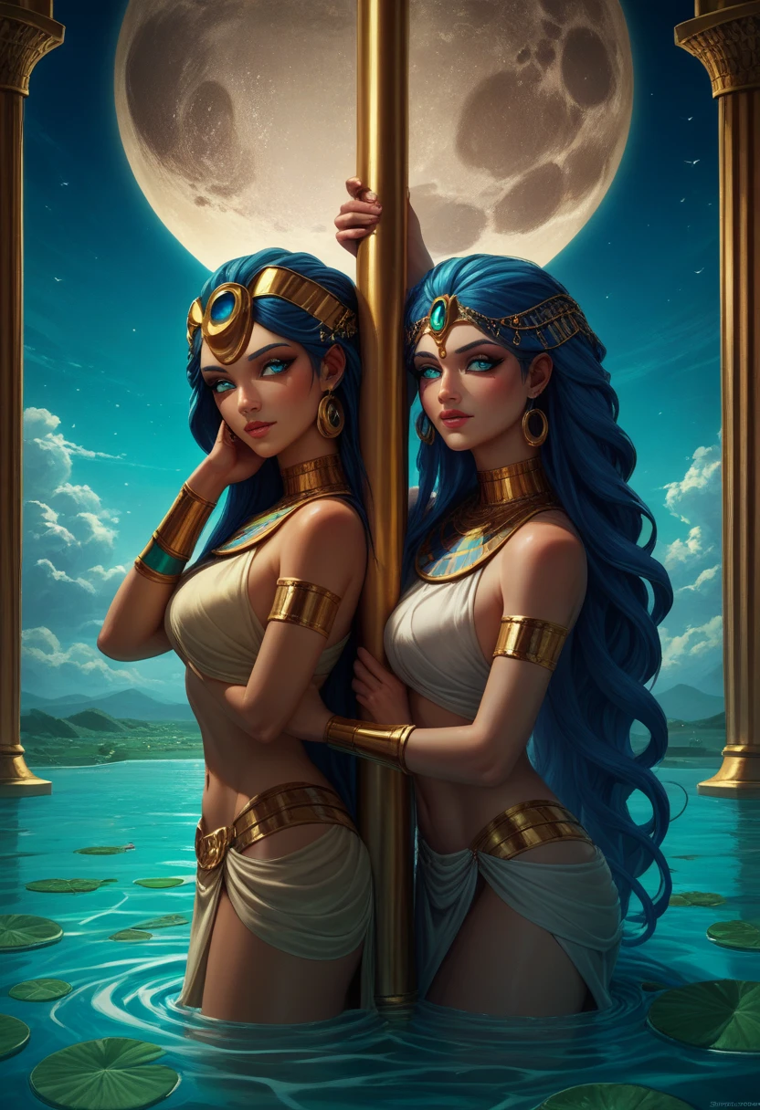 Mythical twin goddesses facing each other --auto