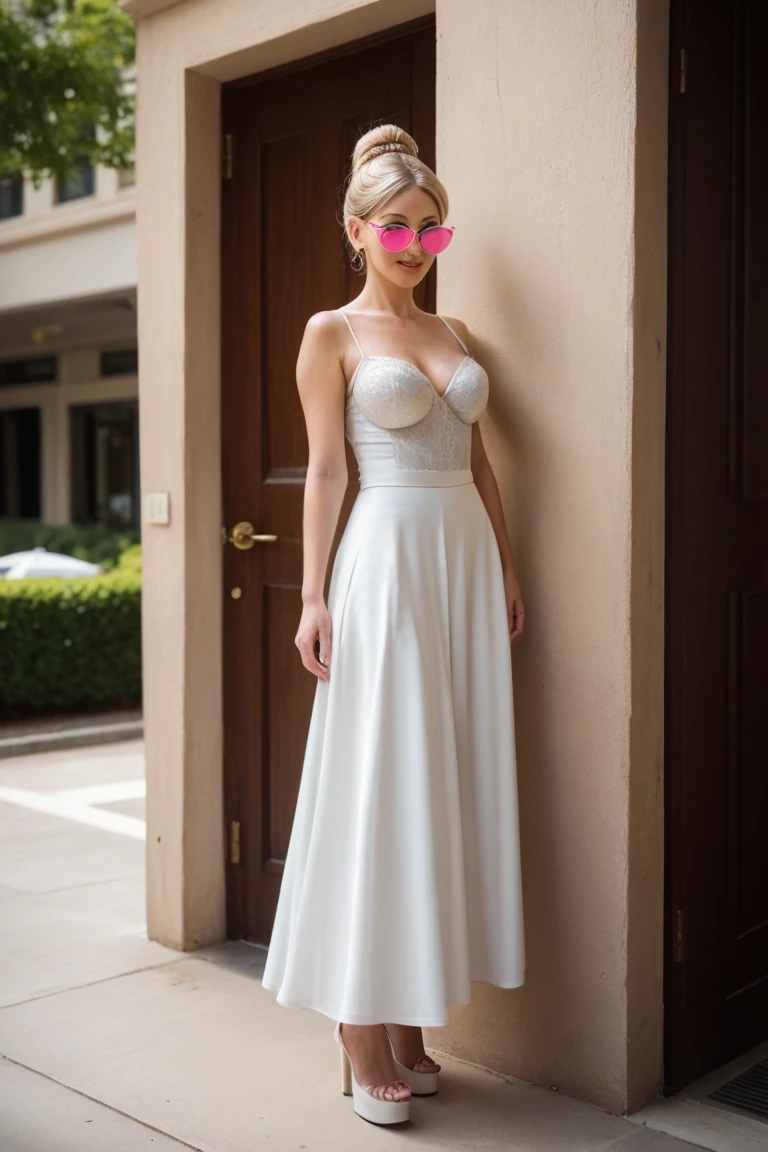 Dove Cameron in v-neckline strapless dress