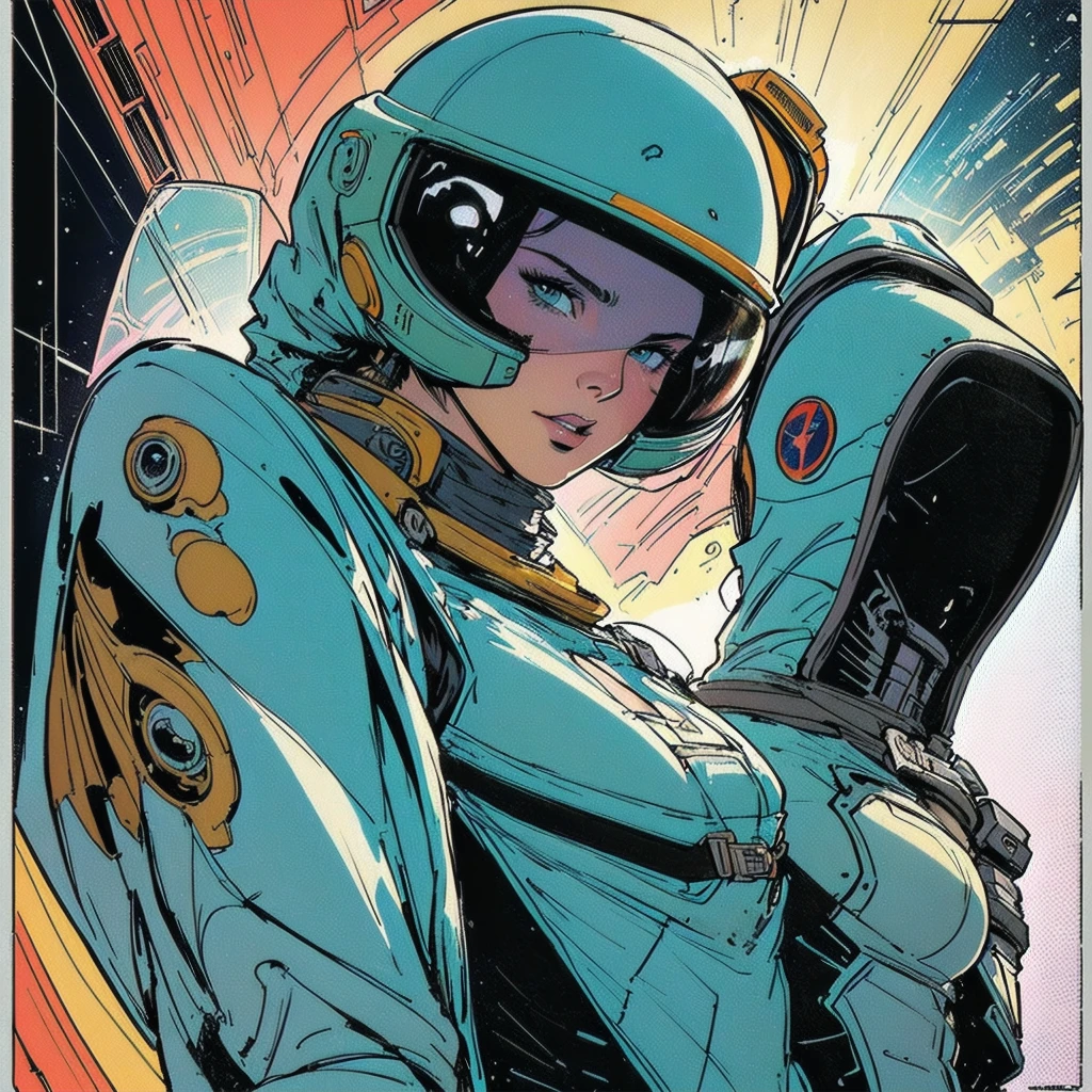 ((( Best Quality Masterpiece ))),(Lonely Goddess),(spacesuit that emphasizes cleavage ),((( 70s and 80s space thriller movie posters))),( American Comics ),((( retro vintage style ))),Overwhelmingly complex depiction,Absolute machine group background, futuristic cyberpunk ,Extremely accurate and delicate depiction,