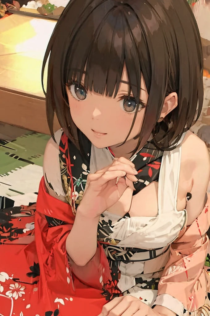 Official Art, wallpaper, Very detailed, (((Very detailed eyes and face))), masterpiece, highest quality, Touch of Japanese ink painting, Blurred brush strokes, momentum of brush strokes, full body shot, a regal mature woman, standing still, contrapposto, closed mouth, own hands together, lying face down, looking down, adorned in traditional Japanese-inspired attire, Clad in robes of black white and red, black eyes, red hair, long hair, essence of tradition and cultural heritage, 
BREAK 
mystical atmosphere, a harmonious blend of black white red, standing posture with dignity, her form is a brushstroke of authority and elegance, elegance and dignity, beautiful fingers, anatomically correct fingers, no smile, a thoughtful look, a crisp look, face down, looking down, 
BREAK 
Very detailed, Dynamic Angle, the realm of the extraordinary, eternal brilliance, chaotic abstract Tangle pattern on background, red black and white watercolor touch background, background like a blazing fire,

lying face down, looking down, 

monochrome, greyscale, masterpiece,dal-1,dal-27,Jeremy Mann style, full-length portrait, facing front,a girl standing in seductive pose, unique pose, feminine gesture, smiling, mini dress, soft light, abstract Tangle pattern on background,