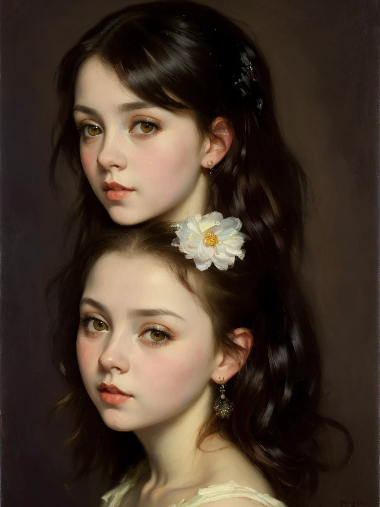 A Asian girl,Paits, middle Ages, Classicism, Andrei Atroshenko style, painterly, traditional media, Realstic, Figurative, fine art, oil on canvas painting, HDR, 8K, Original role, great resolution, highdetailed, Focus on the face