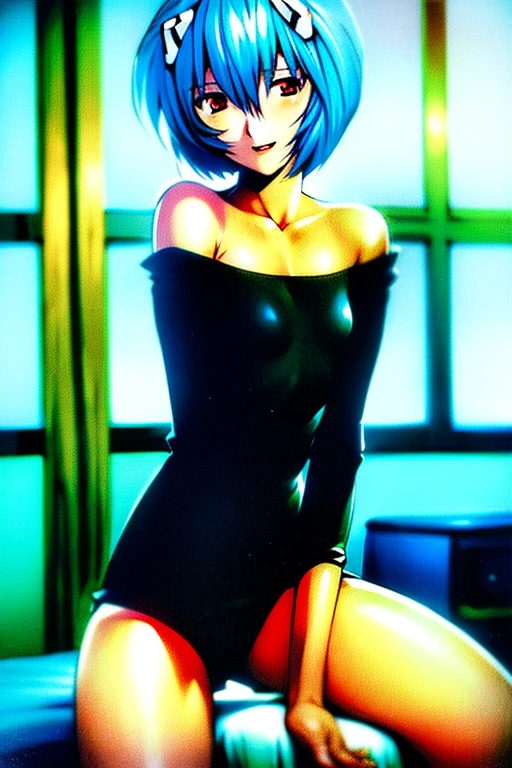 (( best quality)), ((masterpiece)), (be familiar with),  perfect face, indoor, bedroom,  watching viewers,
One woman, Rei Ayanami,
 characters with open mouth ,  ecstatic expression with hands in front of body, blush, smile,
Small breasts,  flat chest, Young girl, Lori,  s,  girl,
Short Hair,  short hair,
Leg spread,