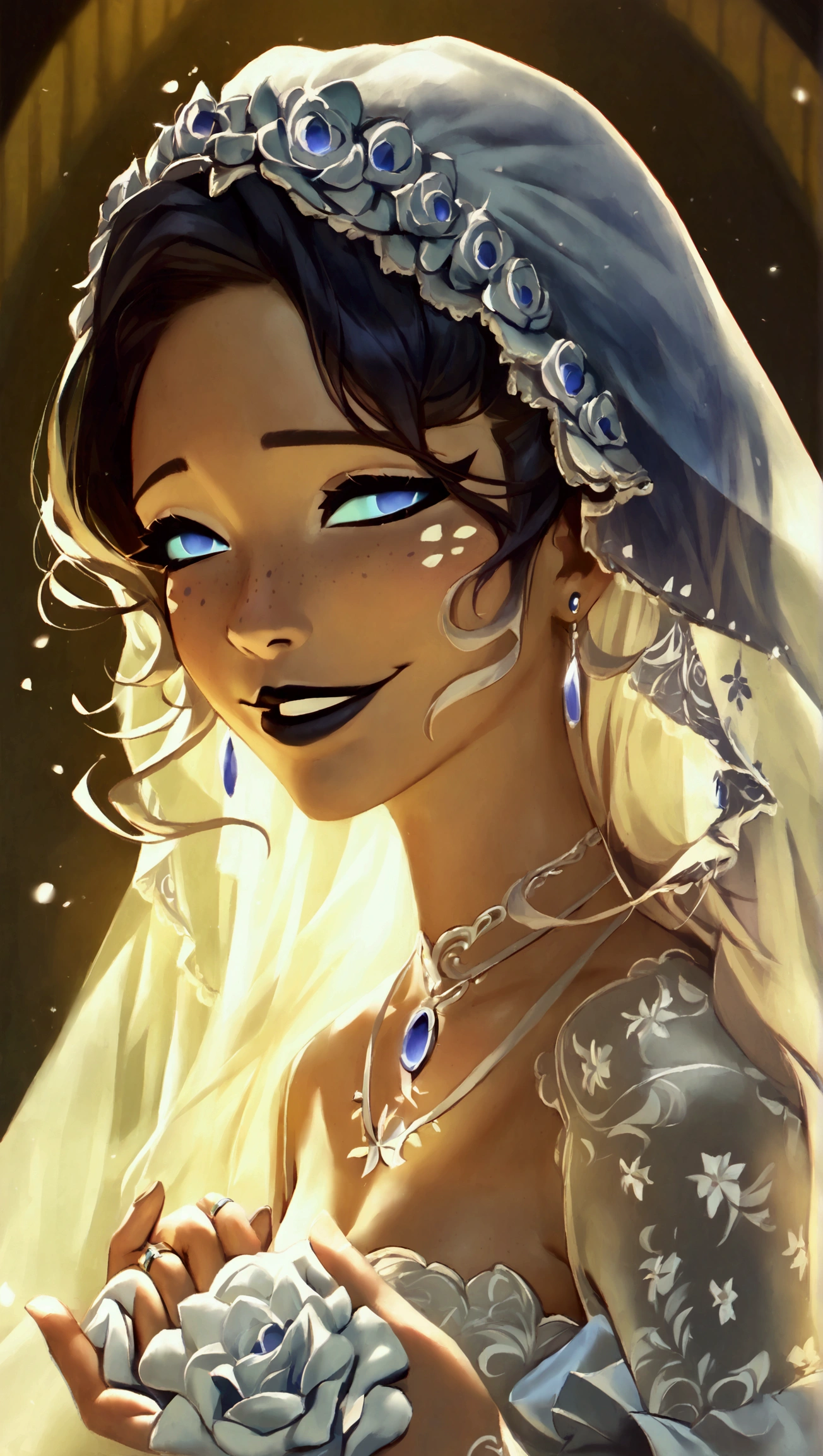 score_9, score_8_up, score_7_up, Emily, 1girl, jewelry, dress, wedding_dress, veil, necklace, ring, formal, smile, realistic, earrings, white_dress, flower, bridal_veil, hair, wedding, bride, breasts, wedding_ring, grin, striped, (masterpiece), best quality, expressive eyes, perfect face, good hands, best hands, detailed, high quality, high resolution. 8k