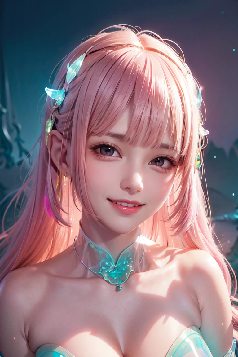 a cute anime cat girl, beautiful detailed eyes, beautiful detailed lips, extremely detailed face and features, longeyelashes, young and beautiful, slim and slender body, intricate detailed clothing, magical fantasy setting, glowing soft lighting, highly detailed, (best quality,4k,8k,highres,masterpiece:1.2),ultra-detailed,(realistic,photorealistic,photo-realistic:1.37),vibrant colors,soft pastel color palette