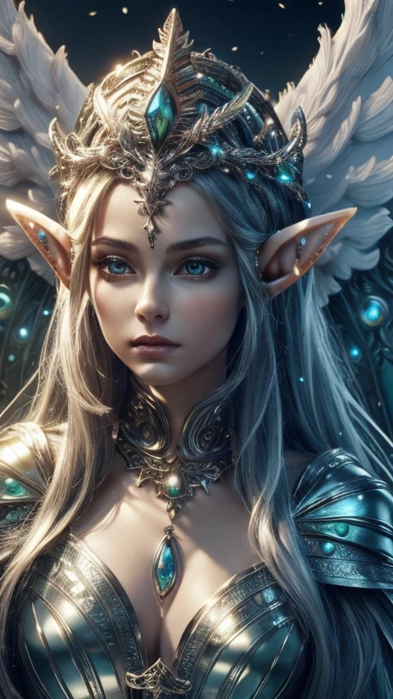 (Best quality, 4k, High-resolution, Masterpiece:1.2), Ultra-detailed, Realistic, Radiant lighting, (An Epoch Elves, angel:1.5), Portraits, Fantastical colors, Fine art, Ethereal beings, Dreamlike, Whimsical creatures, Detailed facial features, Glowing eyes, three Elven beauties, Ethereal glow, Mythical creatures, Harmonious composition, Dazzling colors, Stunning visual effects, Otherworldly appearance, Mesmerizing artistry, 