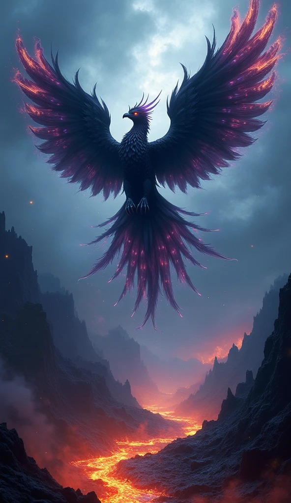 volcanic larvae exploding and fire phoenix bird comes out, extreme 4k resolution, sharp, close to reality, fantasy, realistic --auto