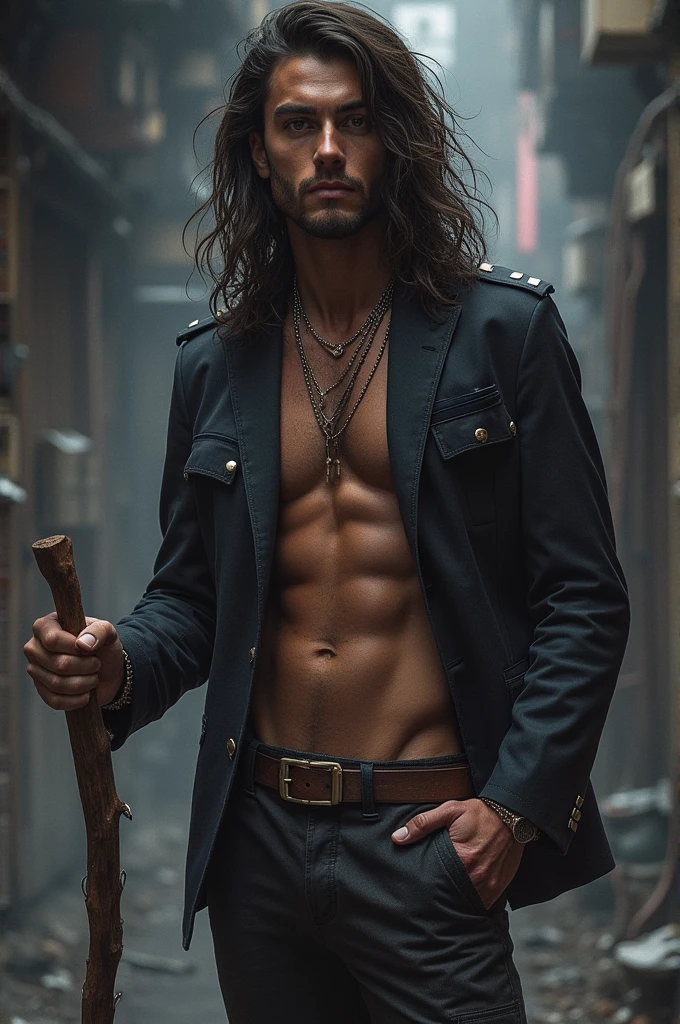 Na full body picture of a beautiful men with long pines