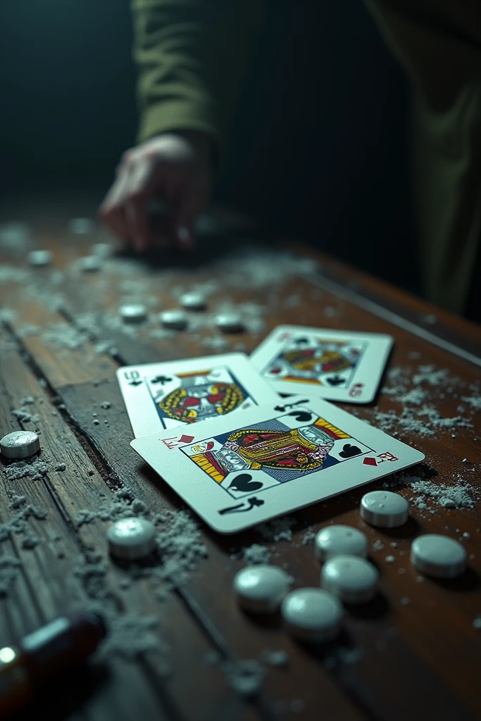 cinematic film still of  <lora:perfection style:0.9> wrinkles:1
A perfect photo of a person holding a gun and playing cards, perfection style, shallow depth of field, vignette, highly detailed, high budget, bokeh, cinemascope, moody, epic, gorgeous, film grain, grainy