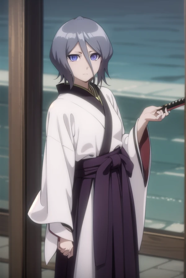 rukiakuchiki, rukia kuchiki, shorthair rukia, short hair, black hair, hair between eyes, (purple eyes:1.1),
BREAK weapon, japanese clothes, sword, kimono, katana, sheath, hakama, black kimono, long sleeves, wide sleeves,
BREAK outdoors, city
BREAK looking at viewer, (cowboy shot:1.5),
BREAK (masterpiece:1.2), best quality, high resolution, unity 8k wallpaper, (illustration:0.8), (beautiful detailed eyes:1.6), extremely detailed face, perfect lighting, extremely detailed CG, (perfect hands, perfect anatomy),