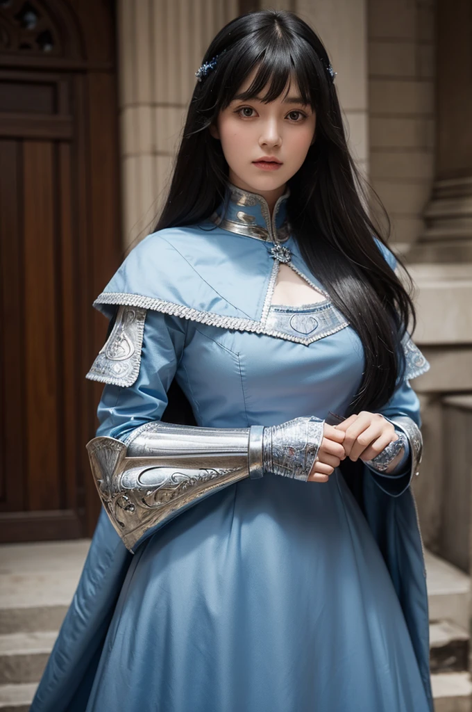 1 girl, white hair, <lora:warhammer40KSistersOf_1Rank8:0.1>, <lora:koreanDollLikeness_v10:0.8>, <lora:arknightsTexasThe_v10:0.1>, medieval background, adepta sororitas, heavy armor, shoulder plates, warhammer 40k, soft lighting