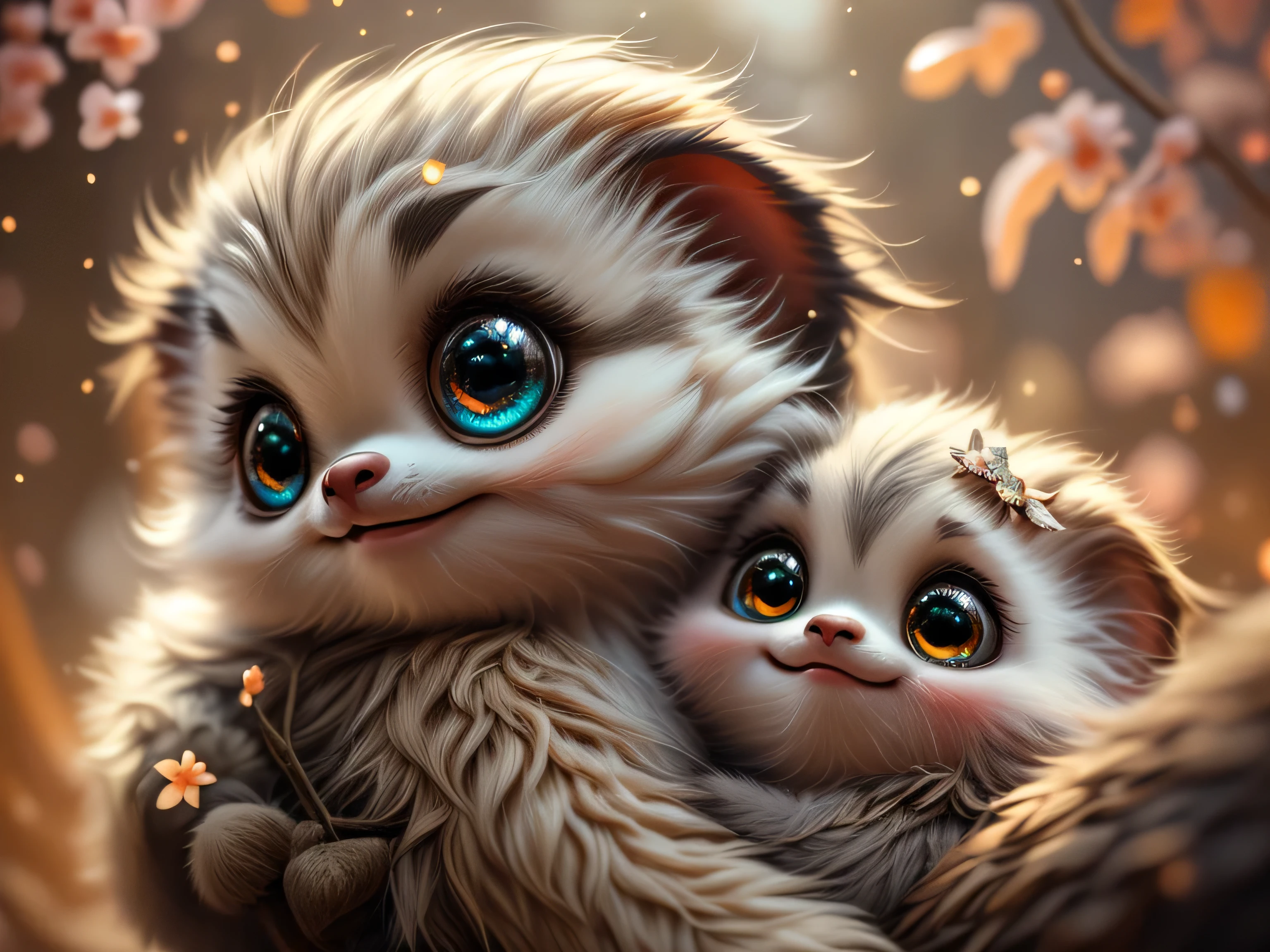 Magical Fantasy Creature, (Best Quality, Masterpiece, Representative Work, Official Art, Professional, Super Detailed, 8k:1.3), (Photorealism:1.2) Super Cute, Big Eyes, Soft, Soft Nose, Fluffy, Two-Toothed Smile, Sloth in Natural Background, Realistic, Beautiful, Stars in Eyes, Soft Volumetric Light, (Backlight:1.3), (Cinematic:1.2), Intricate Details, (ArtStation:1.3), --auto --s2