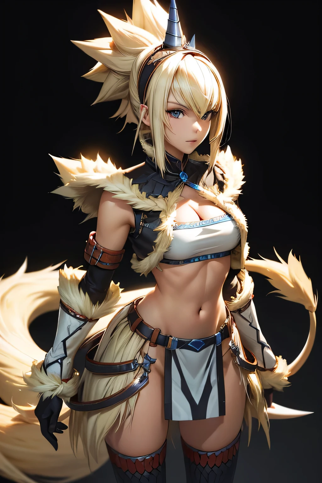  perfect anatomy　 best quality, highest resolution,(((woman　 shiny top　Light blonde hair)))　 Monster Hunter　Kirin Gear　cool