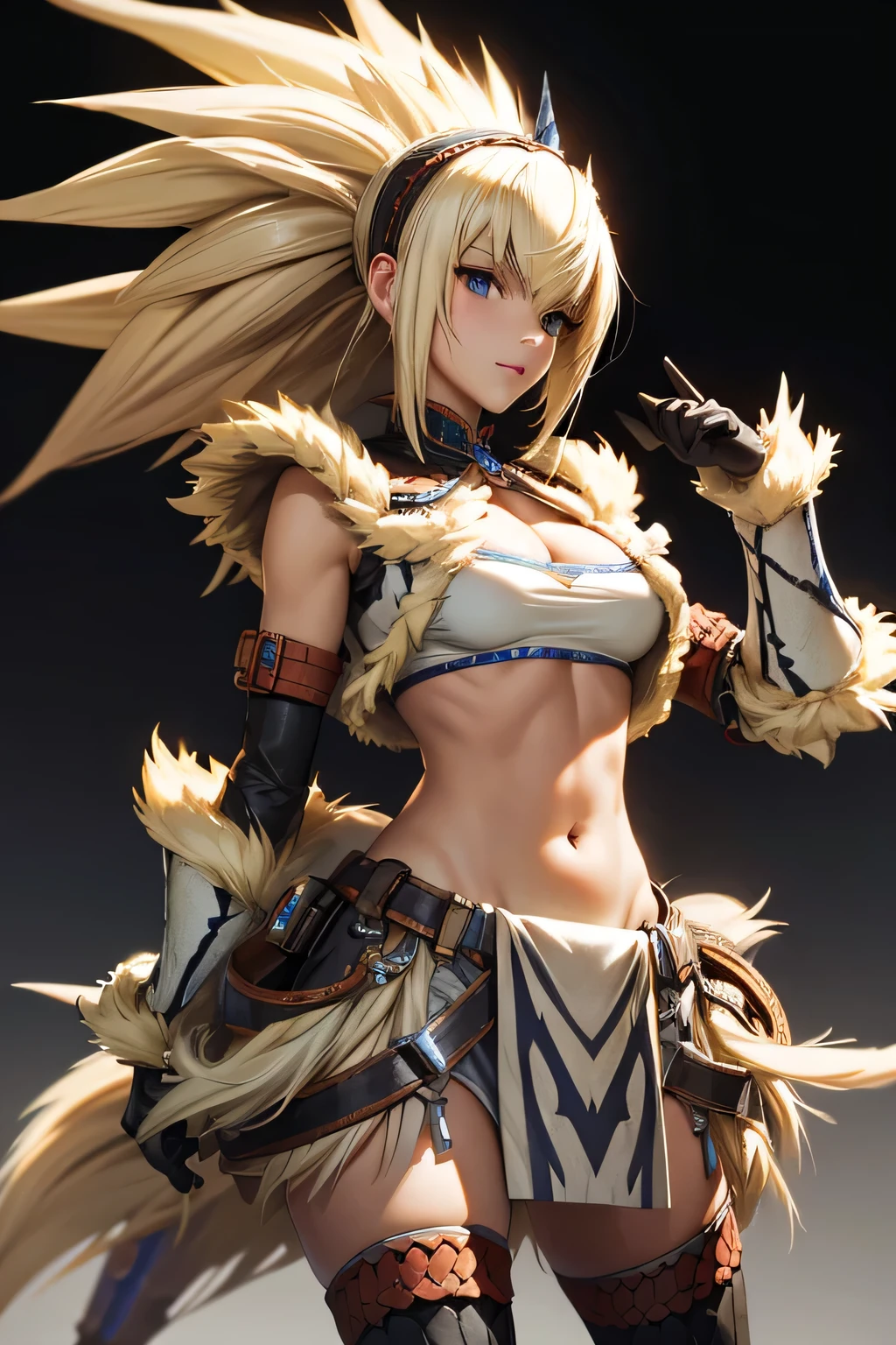  perfect anatomy　 best quality, highest resolution,(((woman　 shiny top　Light blonde hair)))　 Monster Hunter　Kirin Gear　cool