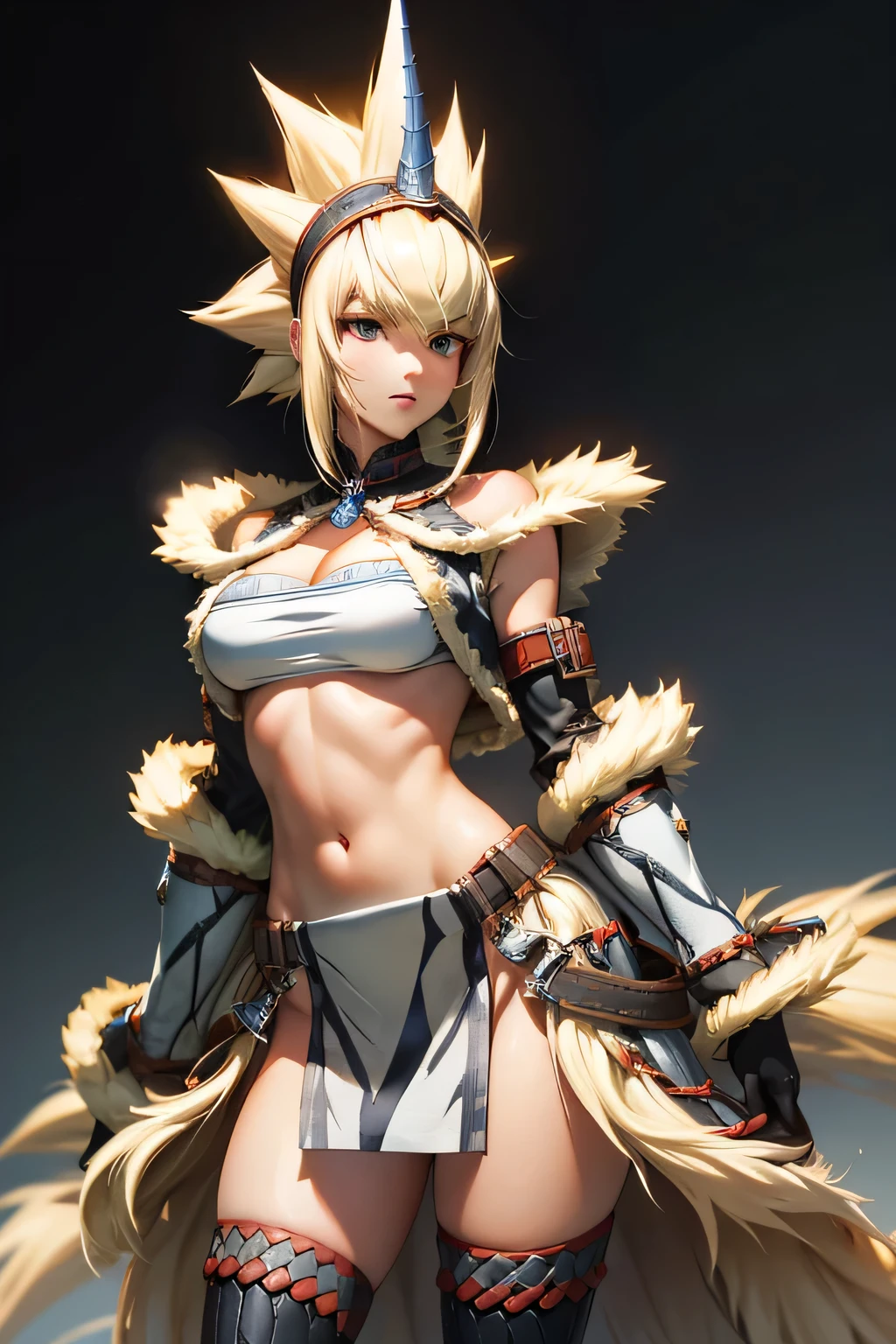  perfect anatomy　 best quality, highest resolution,(((woman　 shiny top　Light blonde hair)))　 Monster Hunter　Kirin Gear　cool